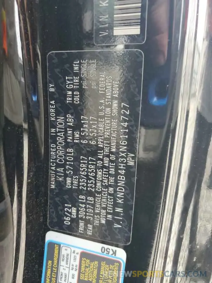 14 fotografías del automóvil dañado KNDNB4H3XN6114727 KIA CARNIVAL L 2022