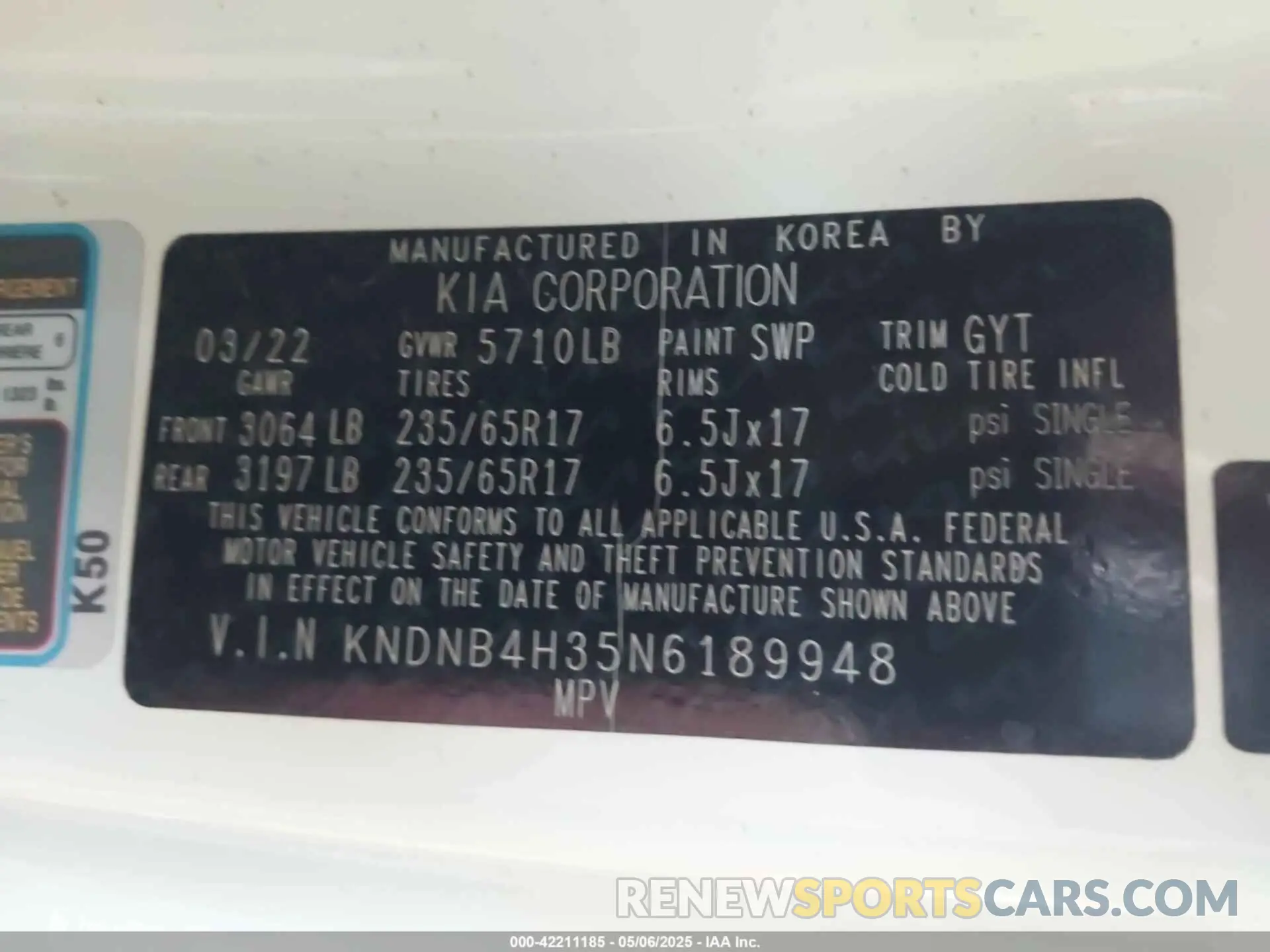 9 fotografías del automóvil dañado KNDNB4H35N6189948 KIA CARNIVAL MPV 2022