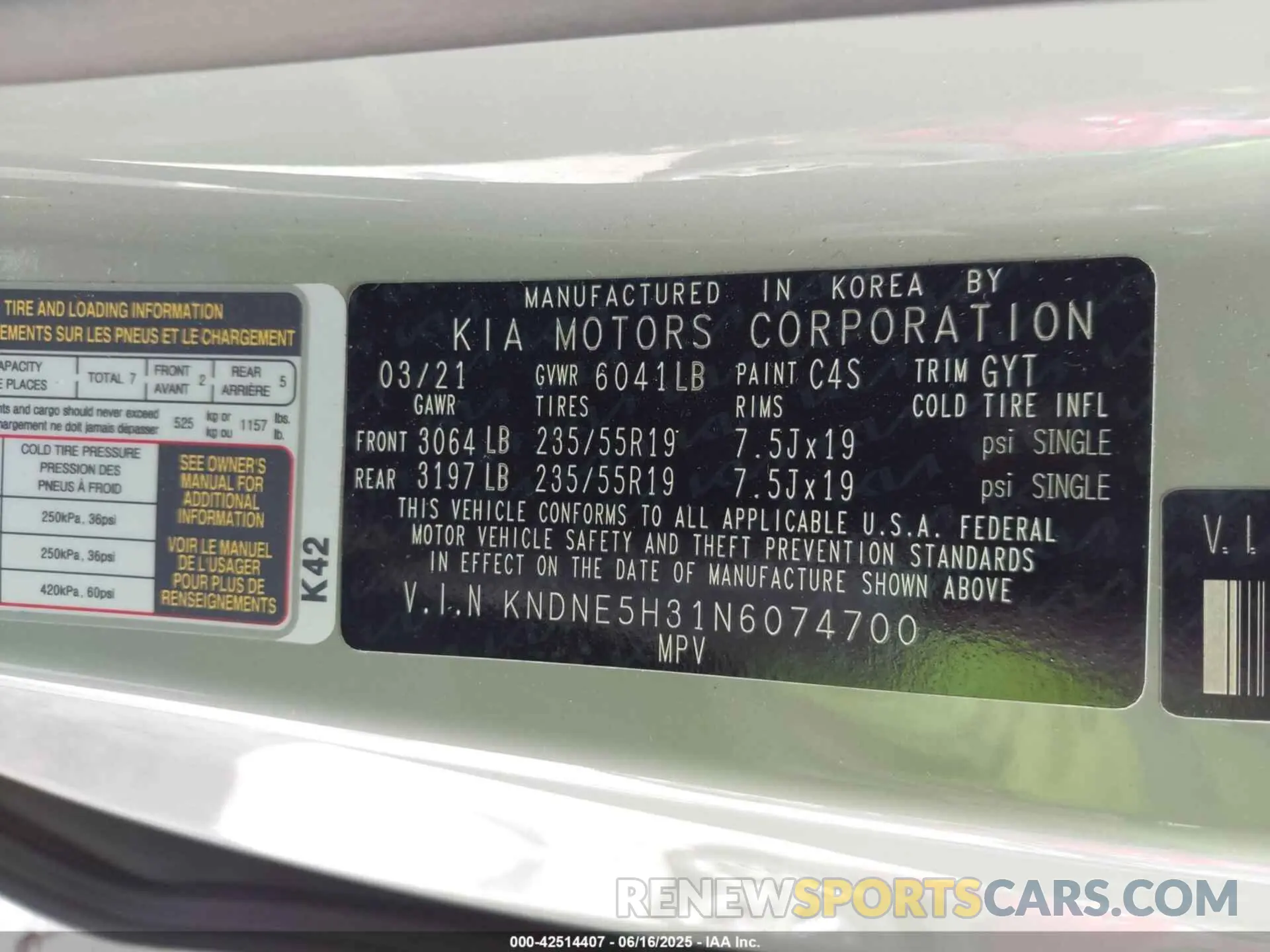 9 fotografías del automóvil dañado KNDNE5H31N6074700 KIA CARNIVAL MPV 2022