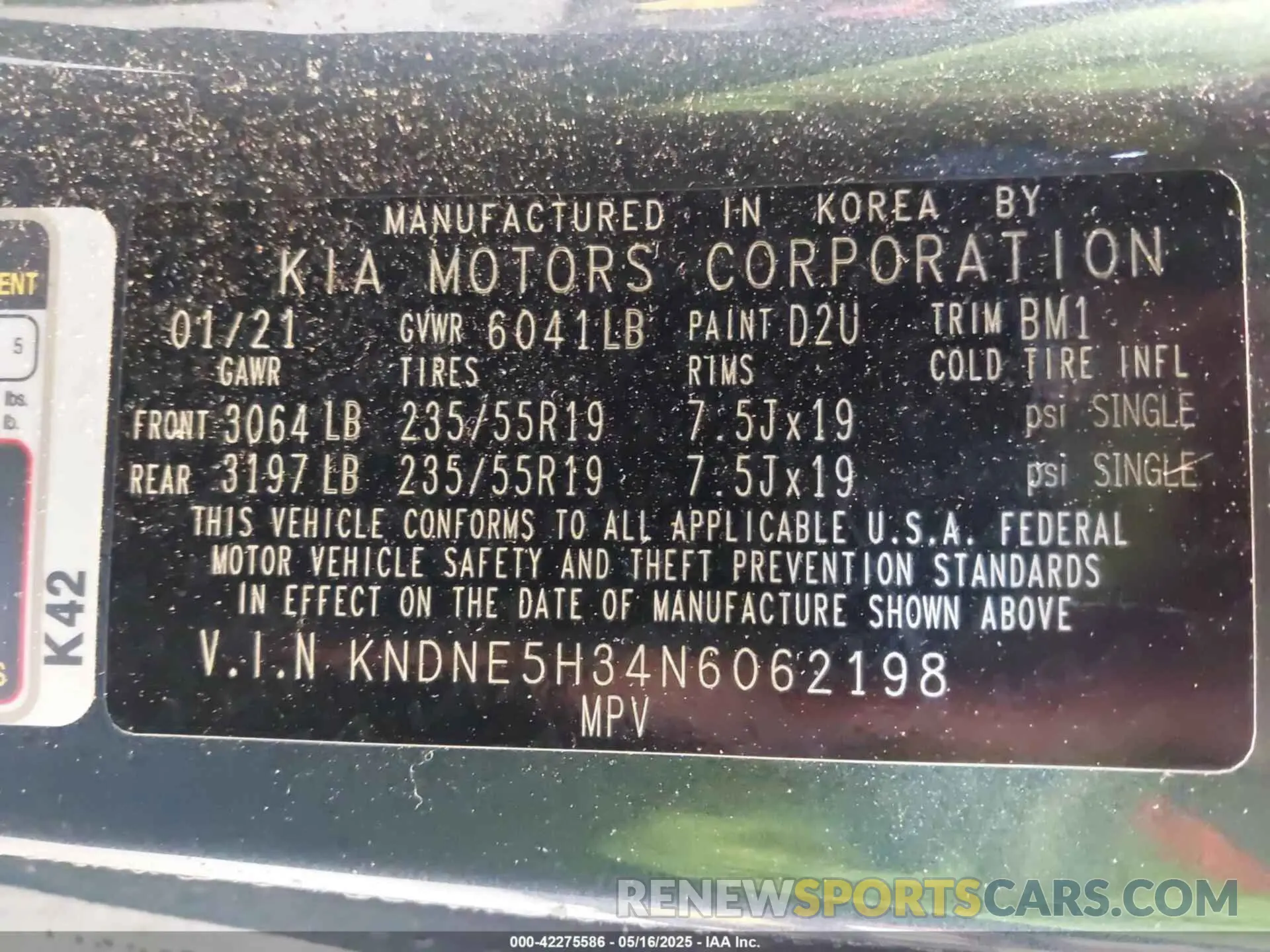 9 fotografías del automóvil dañado KNDNE5H34N6062198 KIA CARNIVAL MPV 2022