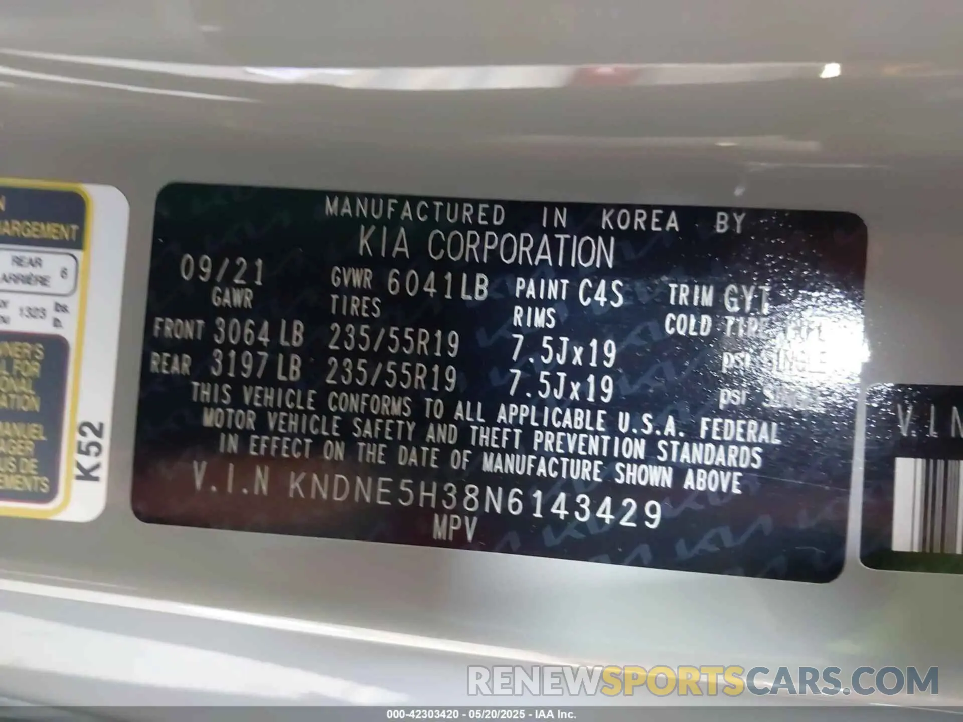 9 fotografías del automóvil dañado KNDNE5H38N6143429 KIA CARNIVAL MPV 2022