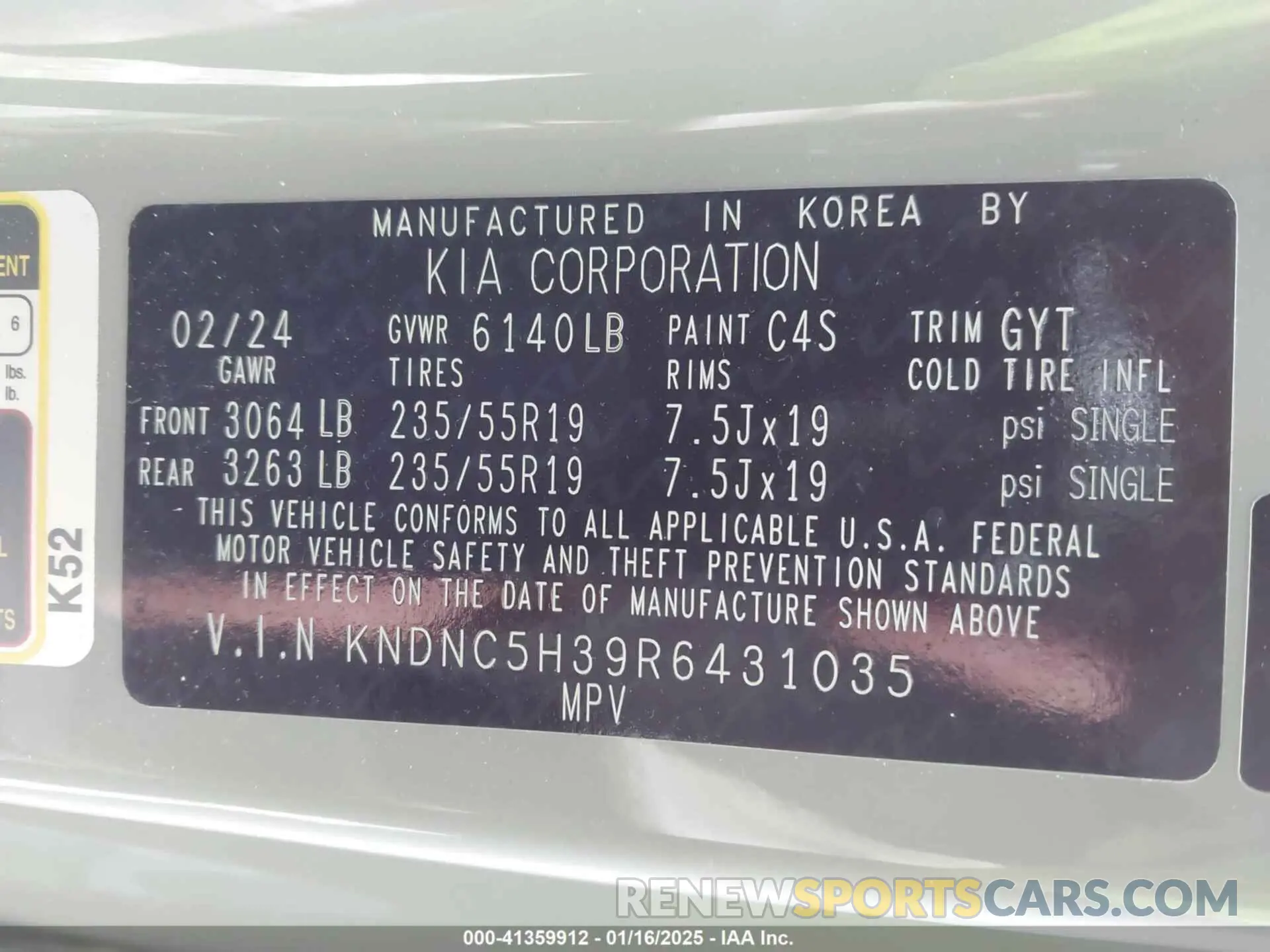 9 fotografías del automóvil dañado KNDNC5H39R6431035 KIA CARNIVAL MPV 2024