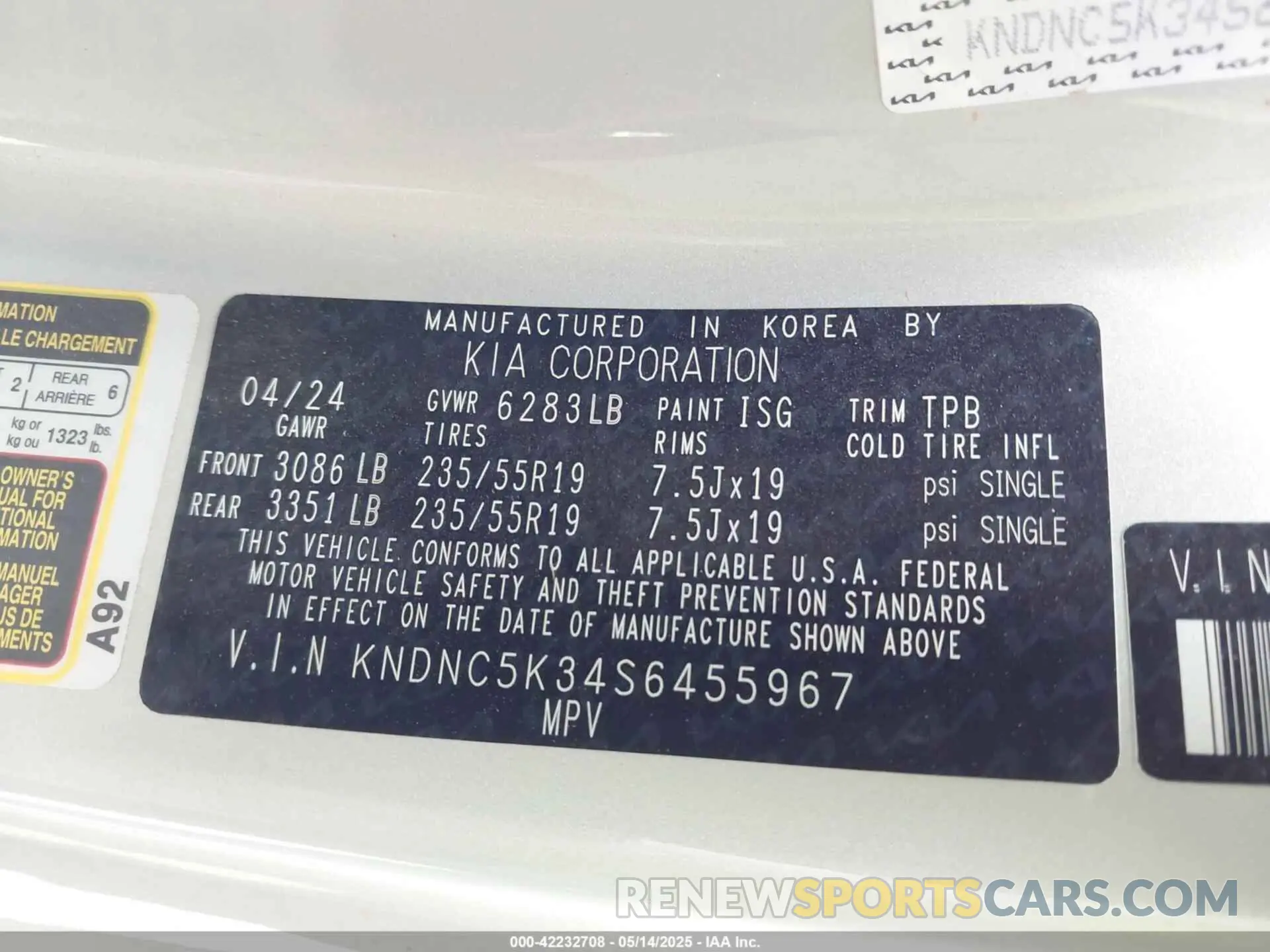 9 fotografías del automóvil dañado KNDNC5K34S6455967 KIA CARNIVAL MPV 2025