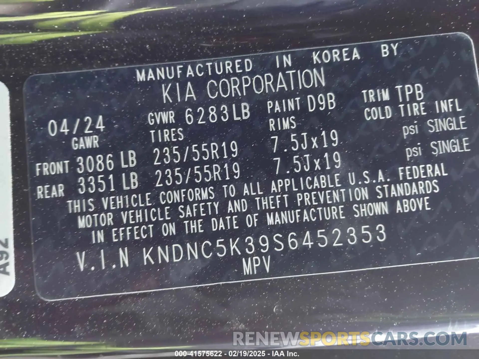 9 fotografías del automóvil dañado KNDNC5K39S6452353 KIA CARNIVAL MPV 2025