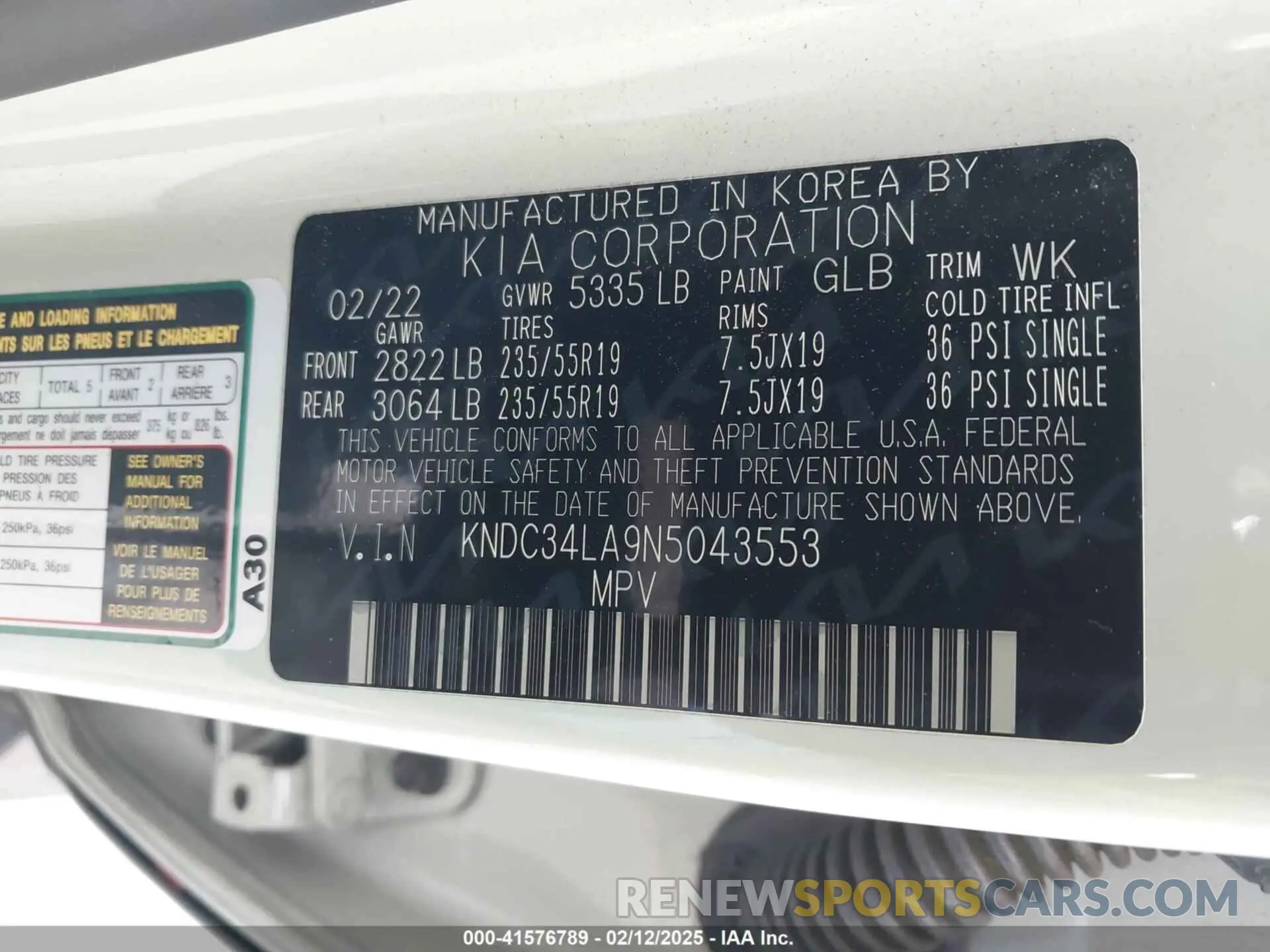 9 fotografías del automóvil dañado KNDC34LA9N5043553 KIA EV6 2022