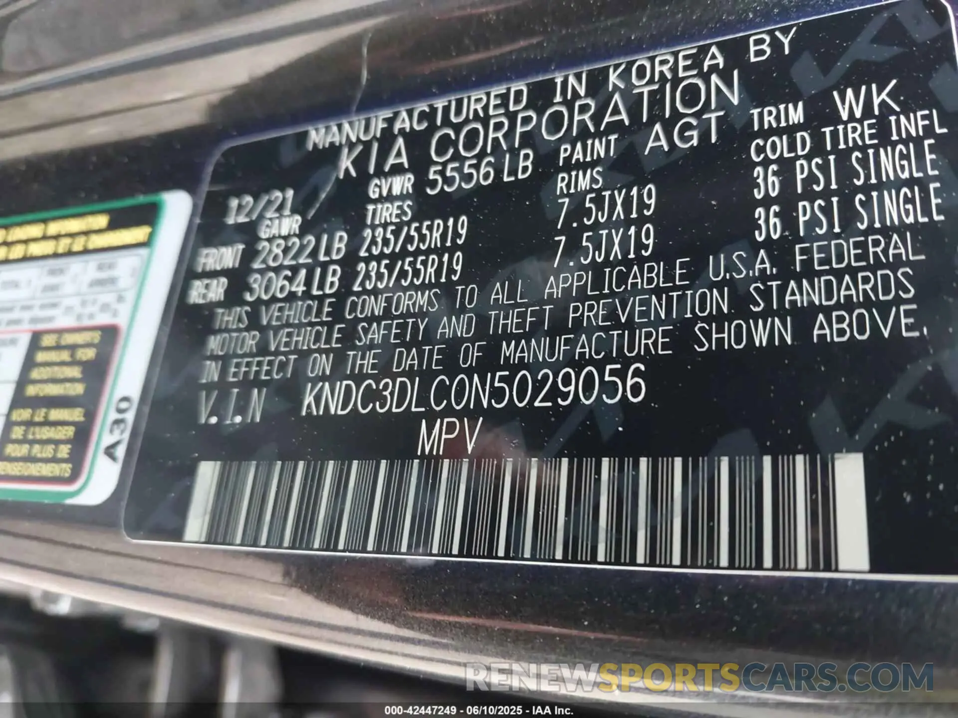 9 fotografías del automóvil dañado KNDC3DLC0N5029056 KIA EV6 2022