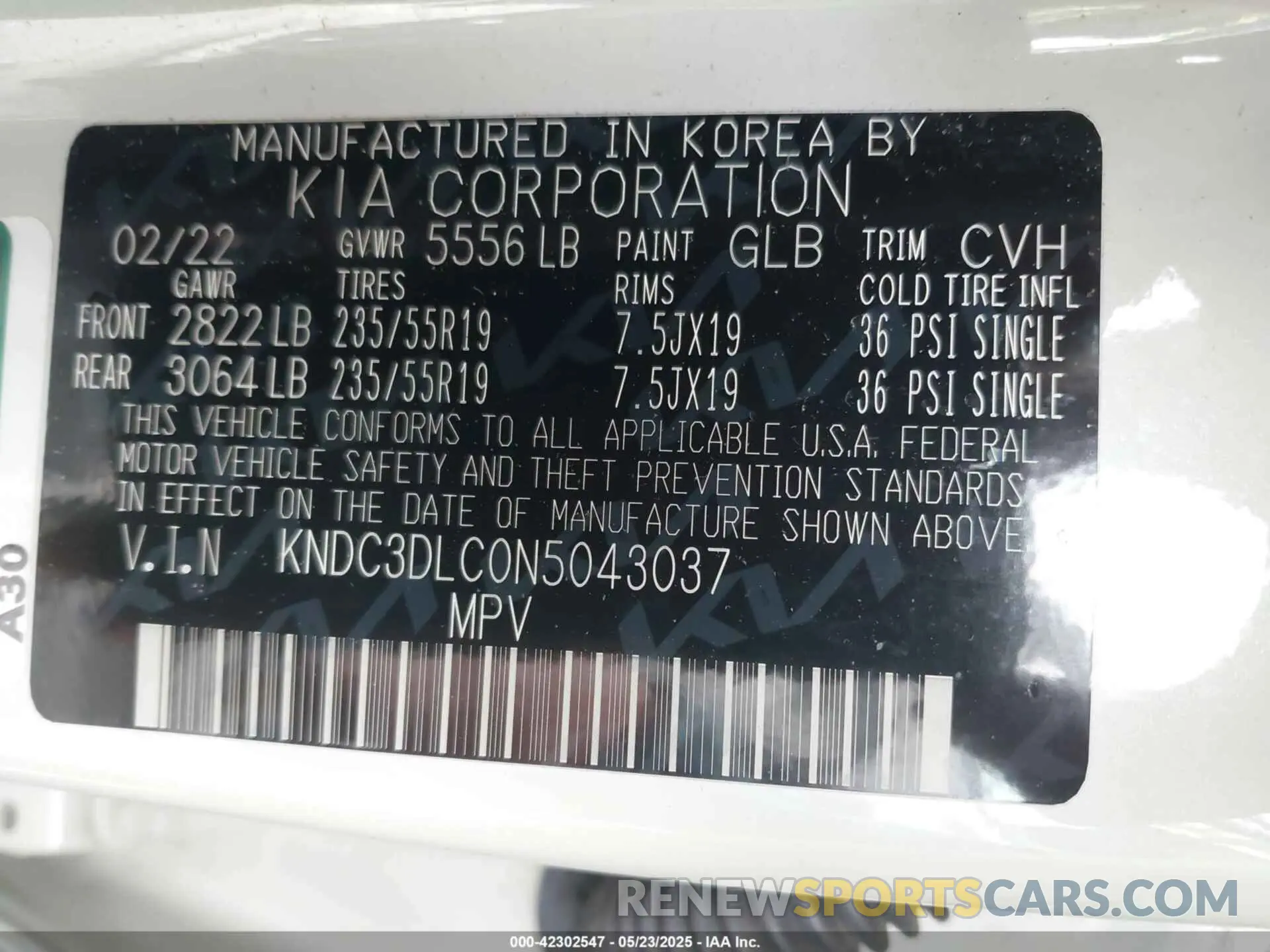 9 fotografías del automóvil dañado KNDC3DLC0N5043037 KIA EV6 2022