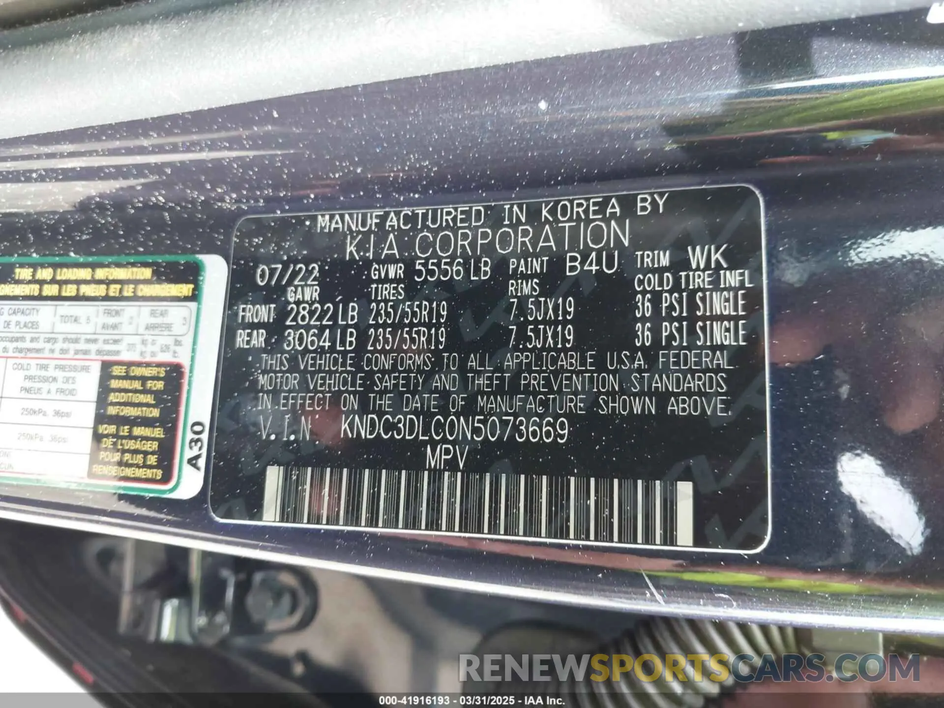 9 fotografías del automóvil dañado KNDC3DLC0N5073669 KIA EV6 2022