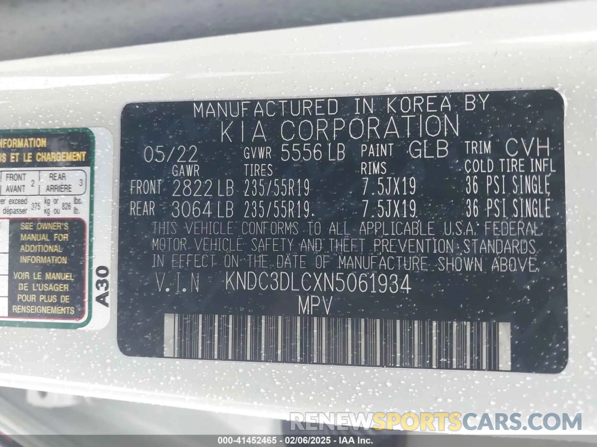 9 fotografías del automóvil dañado KNDC3DLCXN5061934 KIA EV6 2022