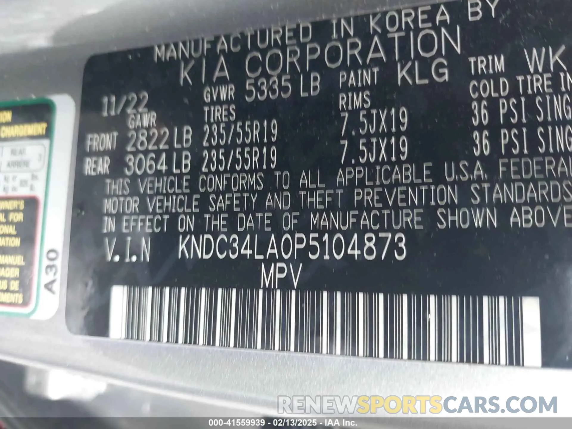 9 fotografías del automóvil dañado KNDC34LA0P5104873 KIA EV6 2023