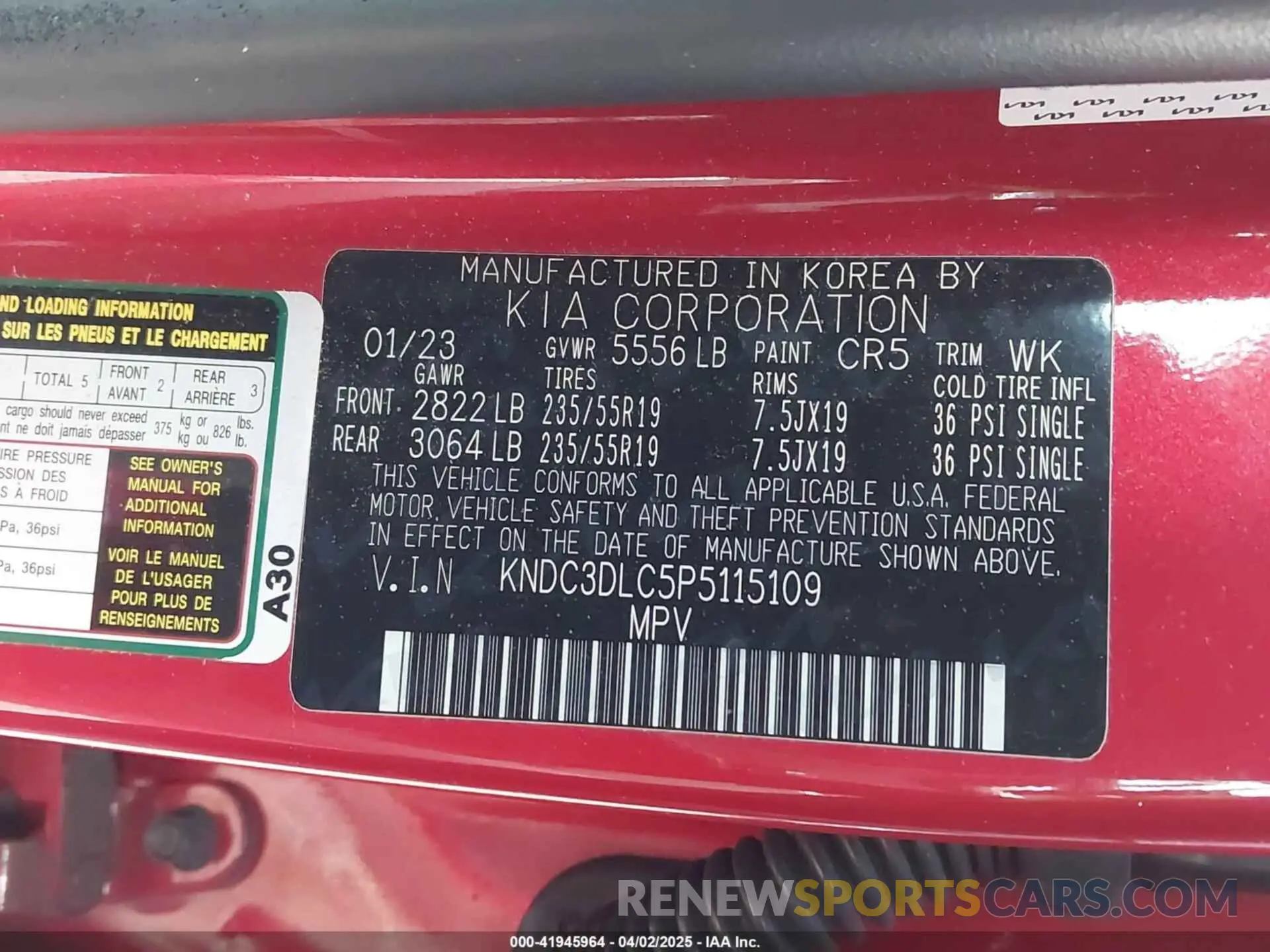 9 fotografías del automóvil dañado KNDC3DLC5P5115109 KIA EV6 2023