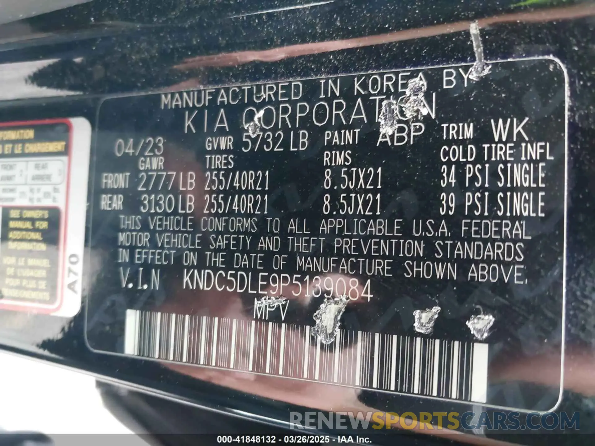 9 fotografías del automóvil dañado KNDC5DLE9P5139084 KIA EV6 2023