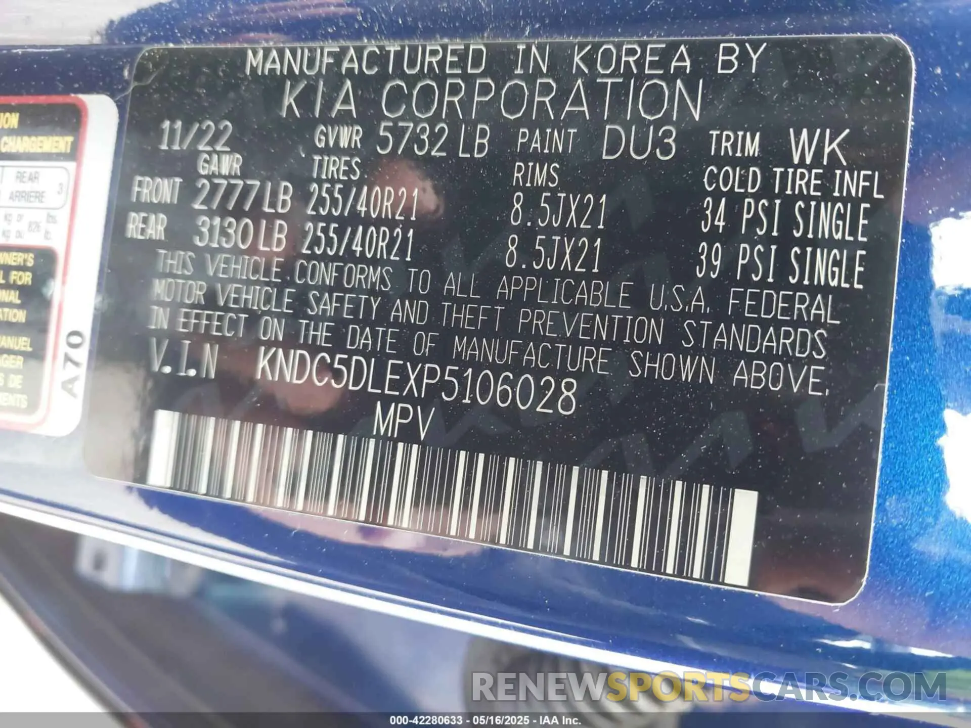 9 fotografías del automóvil dañado KNDC5DLEXP5106028 KIA EV6 2023