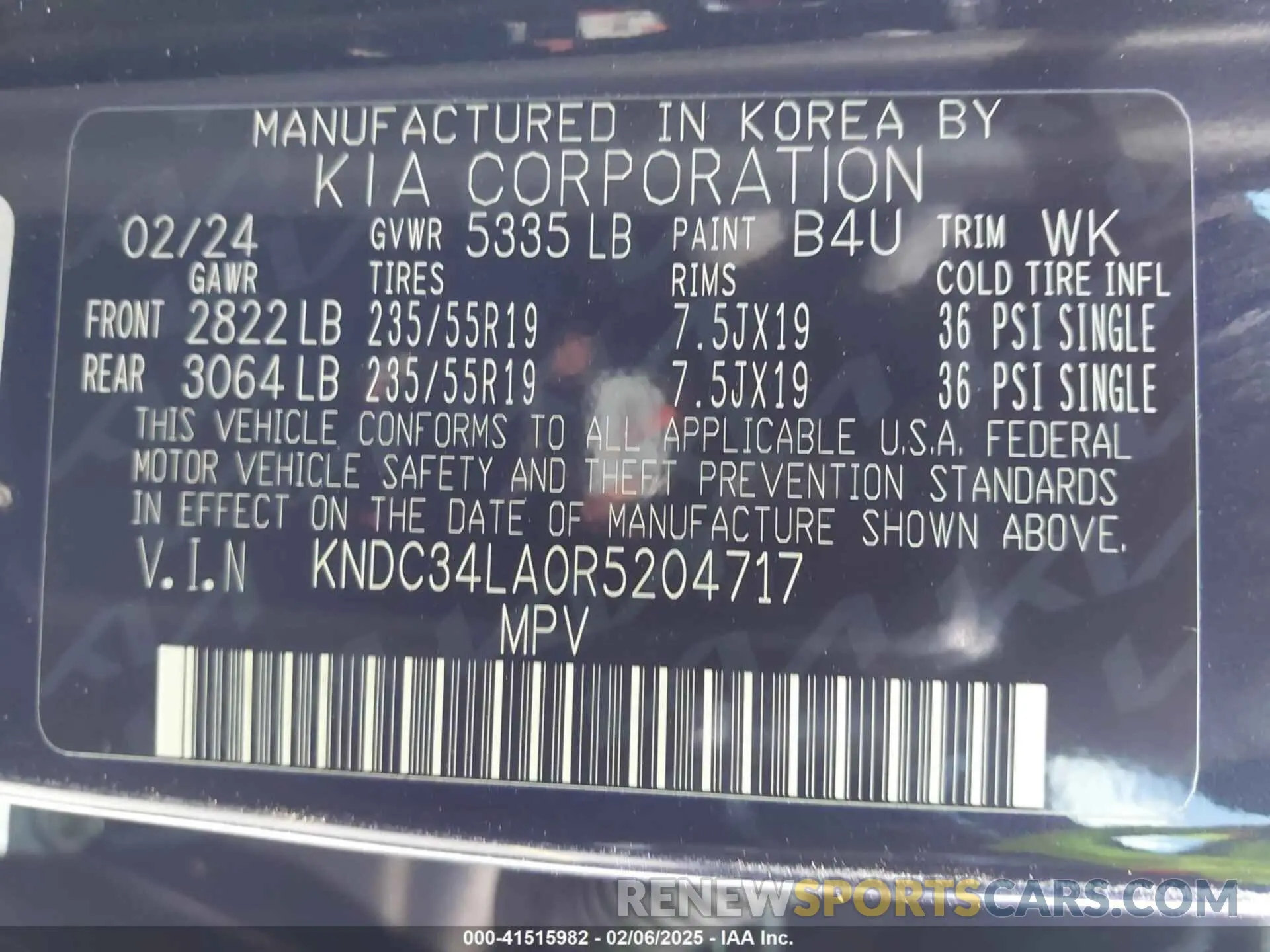 9 fotografías del automóvil dañado KNDC34LA0R5204717 KIA EV6 2024