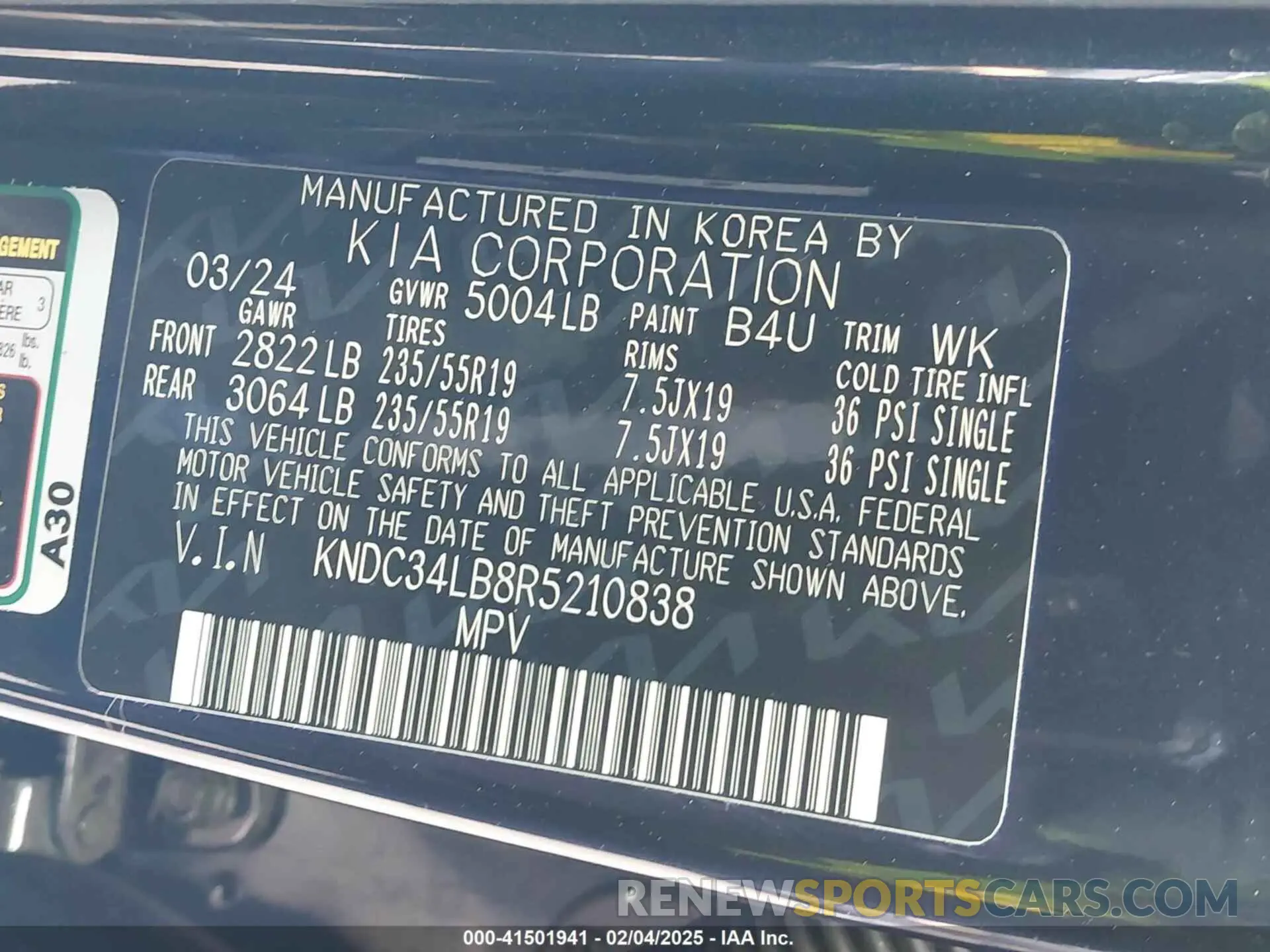 9 fotografías del automóvil dañado KNDC34LB8R5210838 KIA EV6 2024
