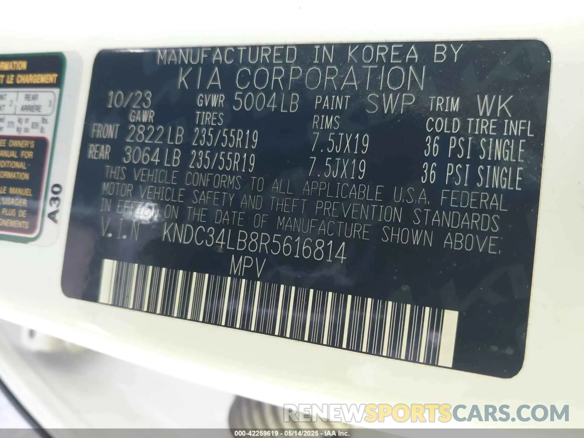 9 fotografías del automóvil dañado KNDC34LB8R5616814 KIA EV6 2024