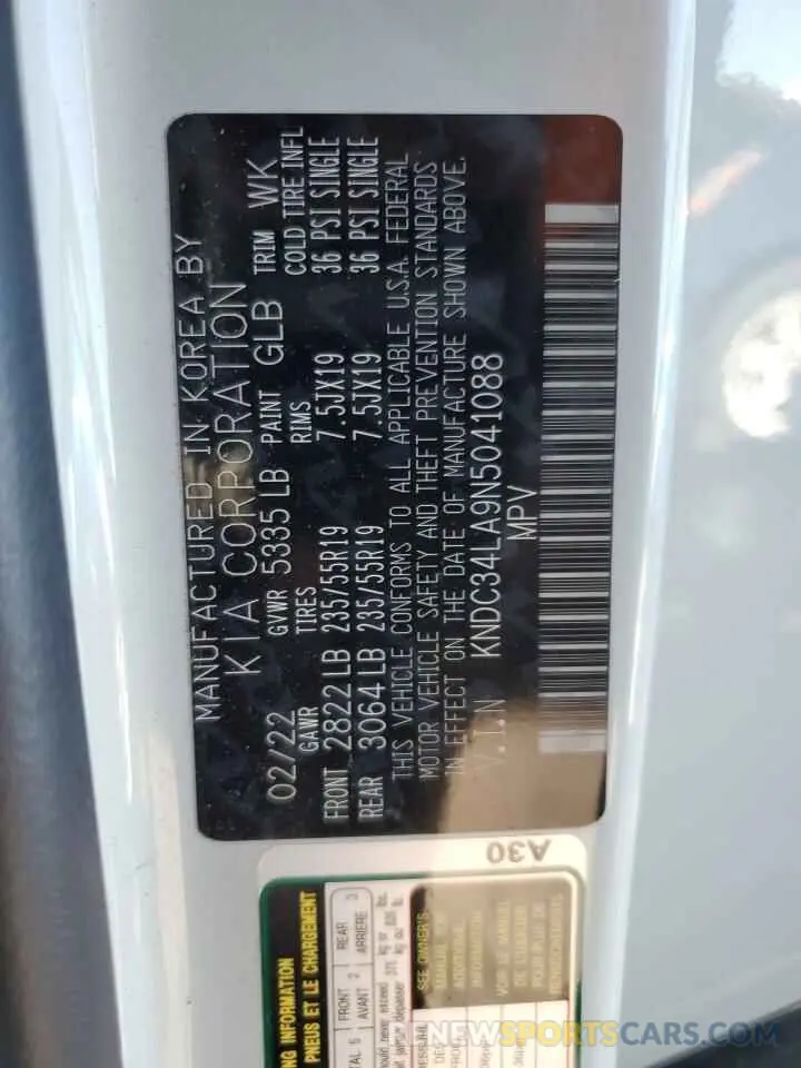 13 fotografías del automóvil dañado KNDC34LA9N5041088 KIA EV6 LIGHT 2022