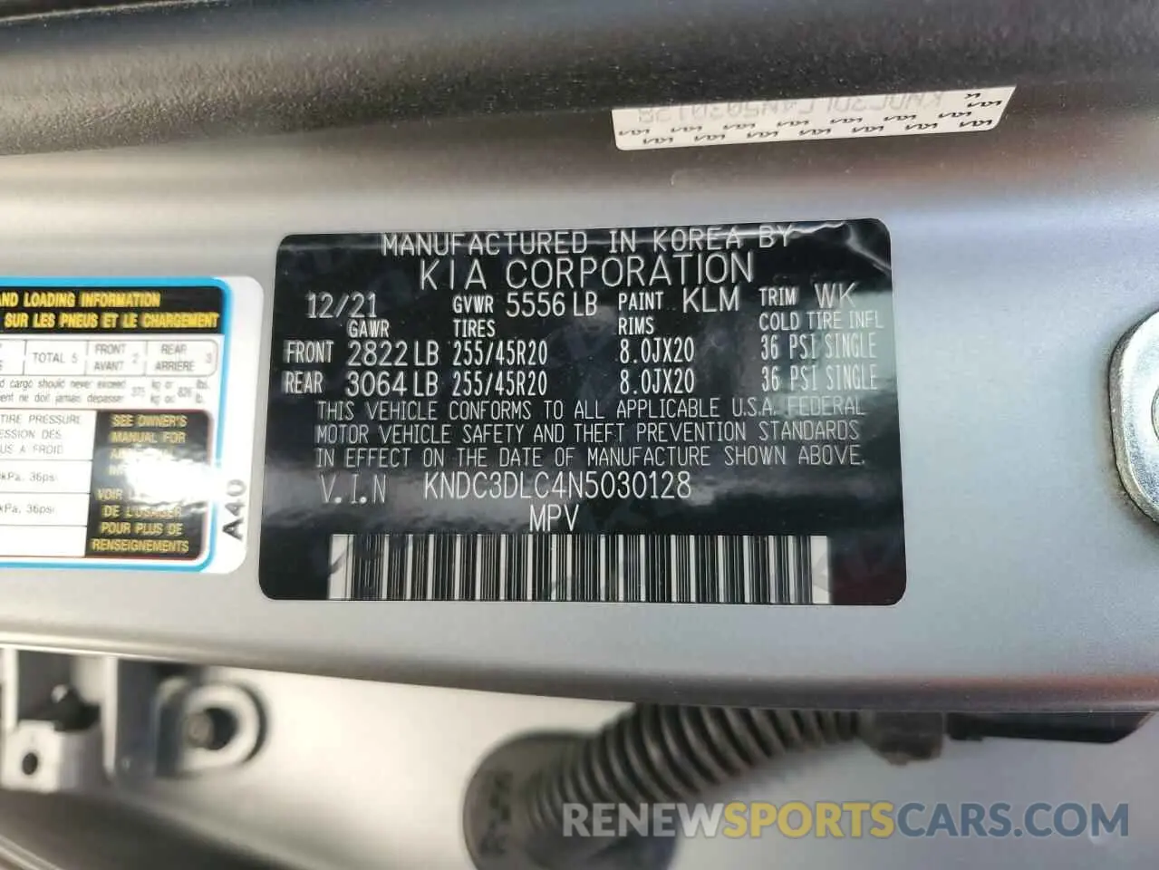 14 fotografías del automóvil dañado KNDC3DLC4N5030128 KIA EV6 LIGHT 2022