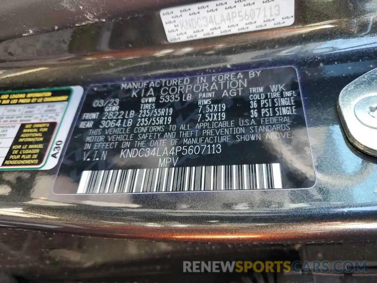 13 fotografías del automóvil dañado KNDC34LA4P5607113 KIA EV6 LIGHT 2023