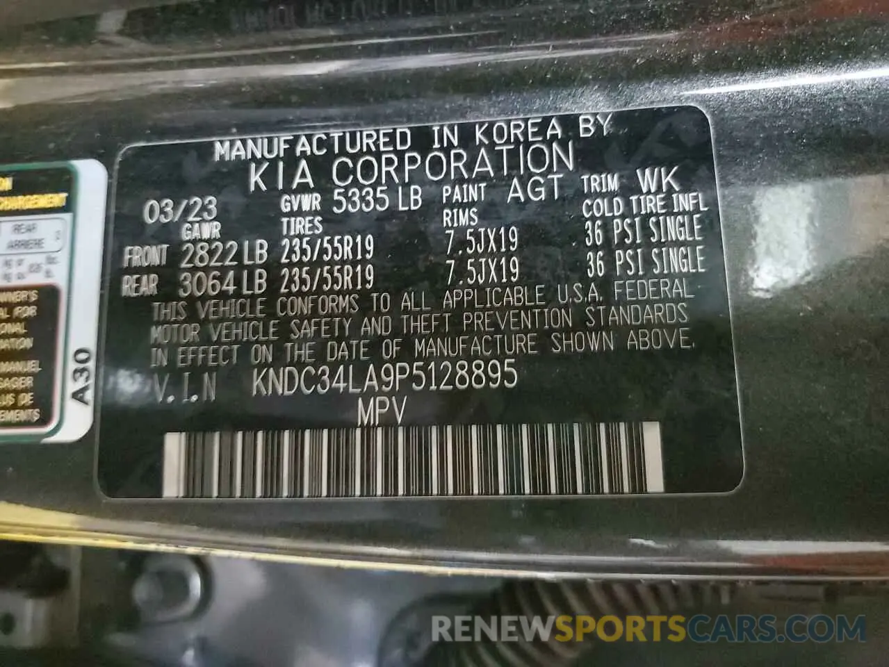 14 fotografías del automóvil dañado KNDC34LA9P5128895 KIA EV6 LIGHT 2023
