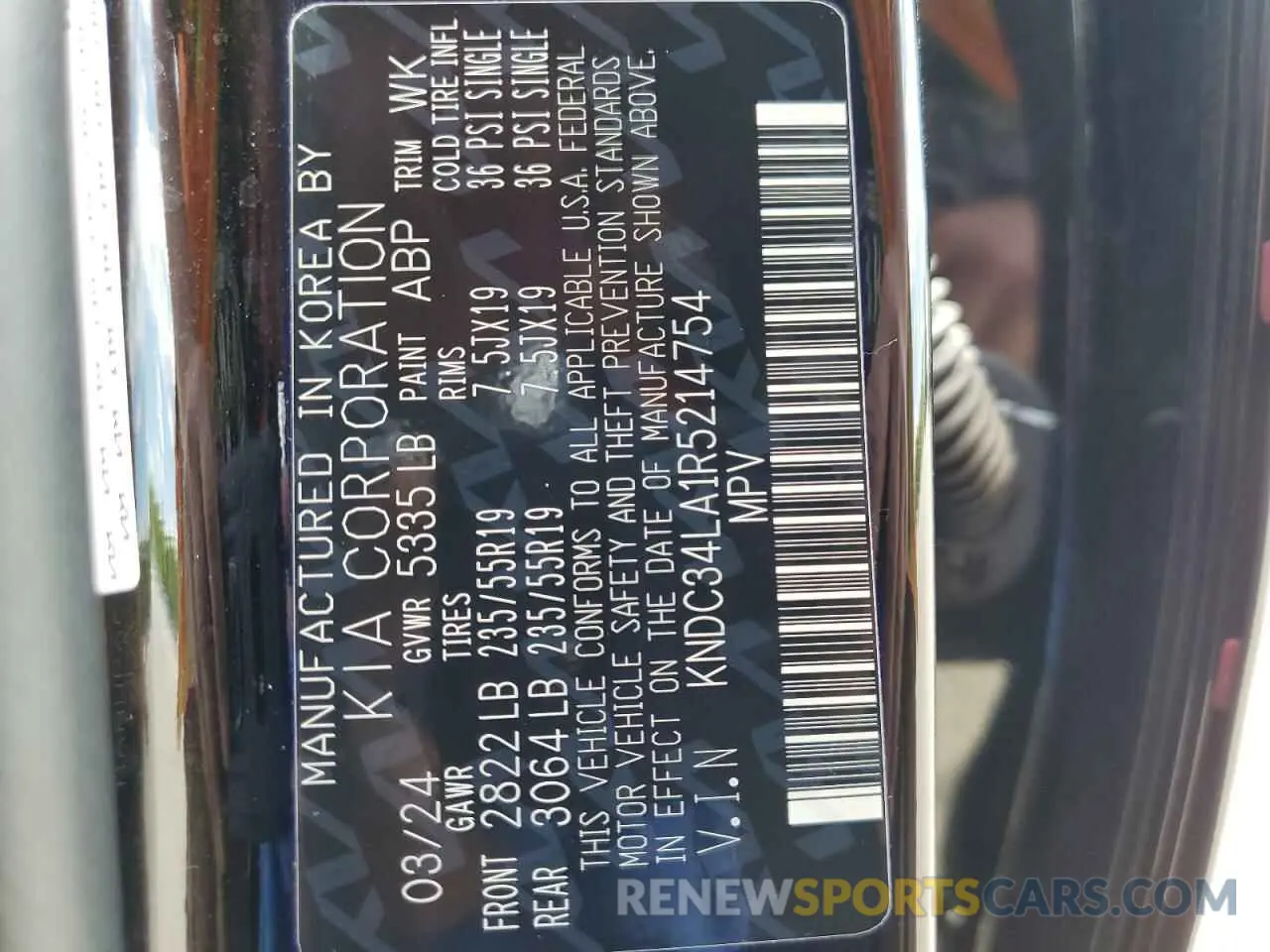 14 fotografías del automóvil dañado KNDC34LA1R5214754 KIA EV6 LIGHT 2024
