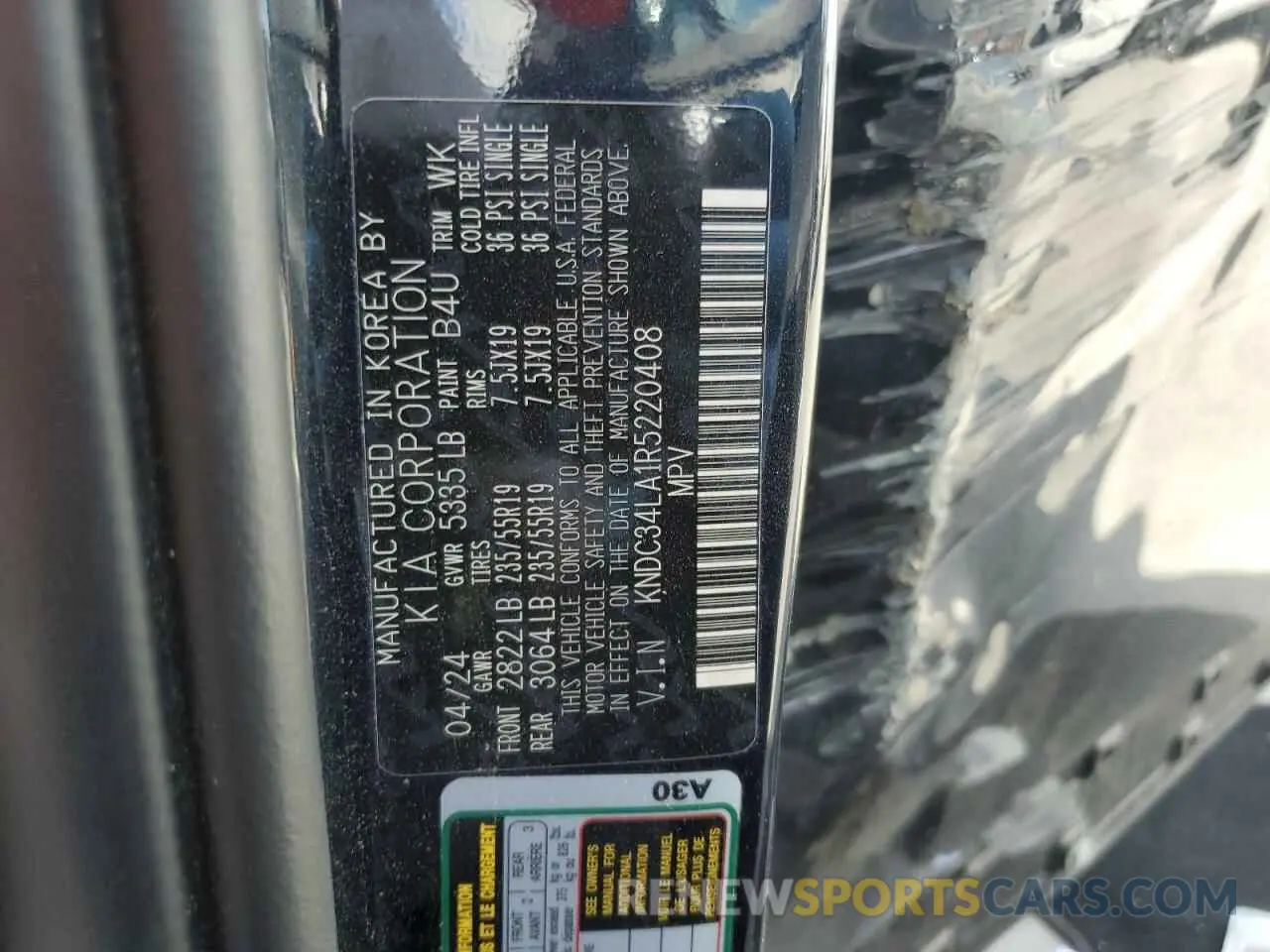 15 fotografías del automóvil dañado KNDC34LA1R5220408 KIA EV6 LIGHT 2024