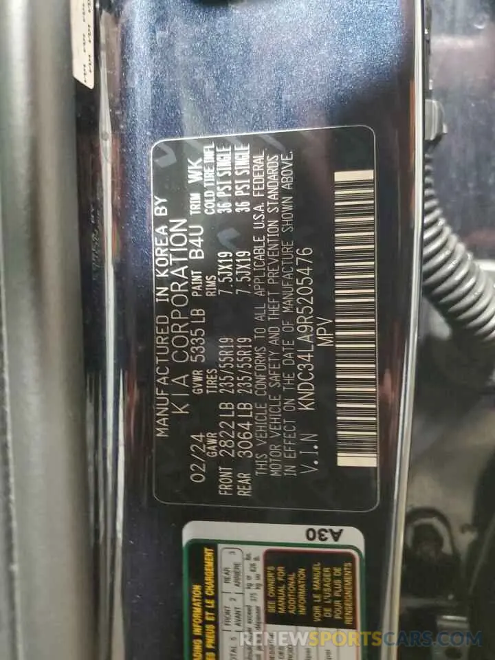 13 fotografías del automóvil dañado KNDC34LA9R5205476 KIA EV6 LIGHT 2024