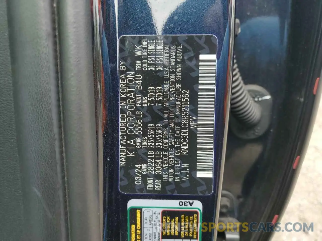 14 fotografías del automóvil dañado KNDC3DLC8R5211562 KIA EV6 LIGHT 2024