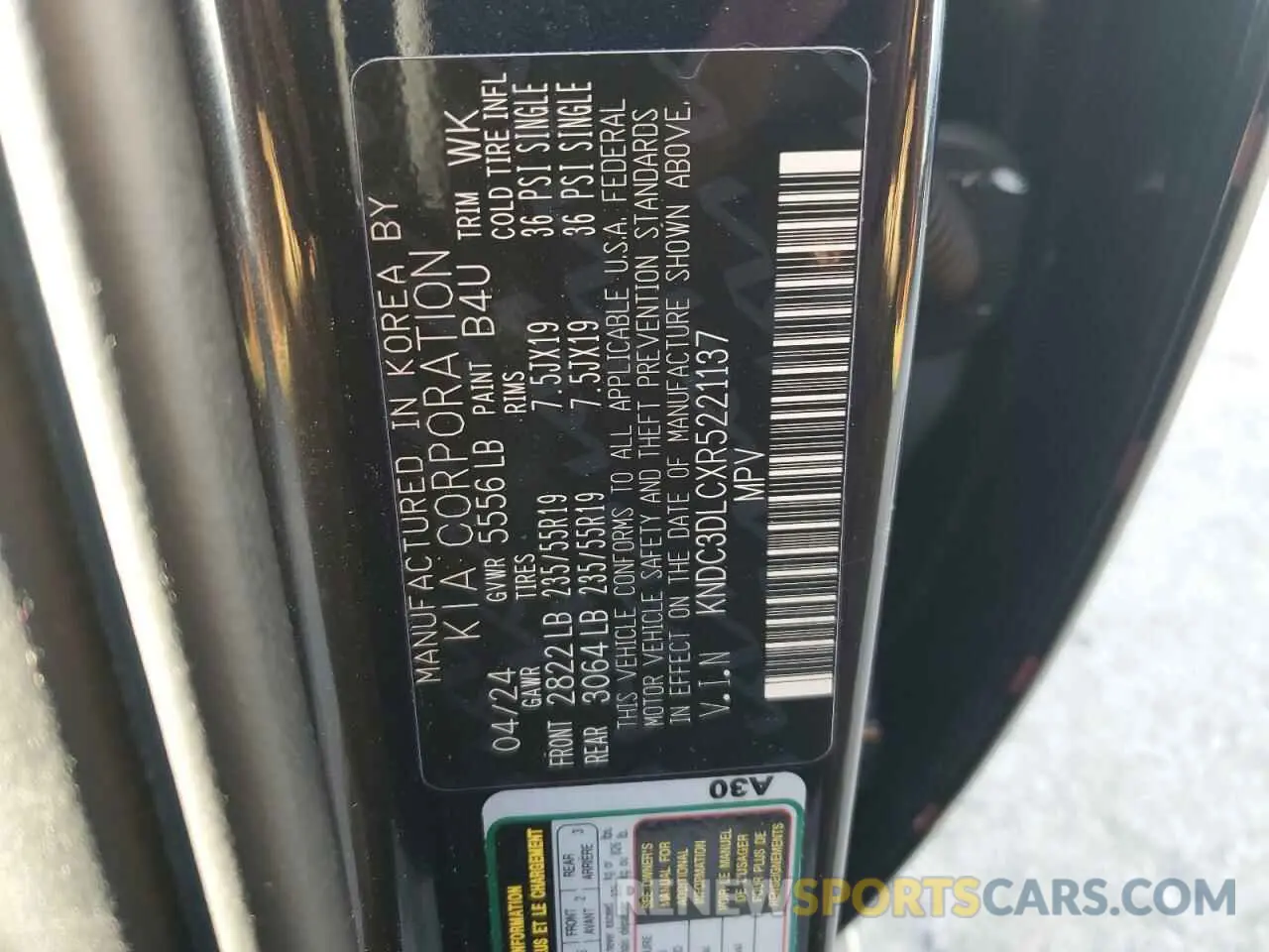 12 fotografías del automóvil dañado KNDC3DLCXR5221137 KIA EV6 LIGHT 2024