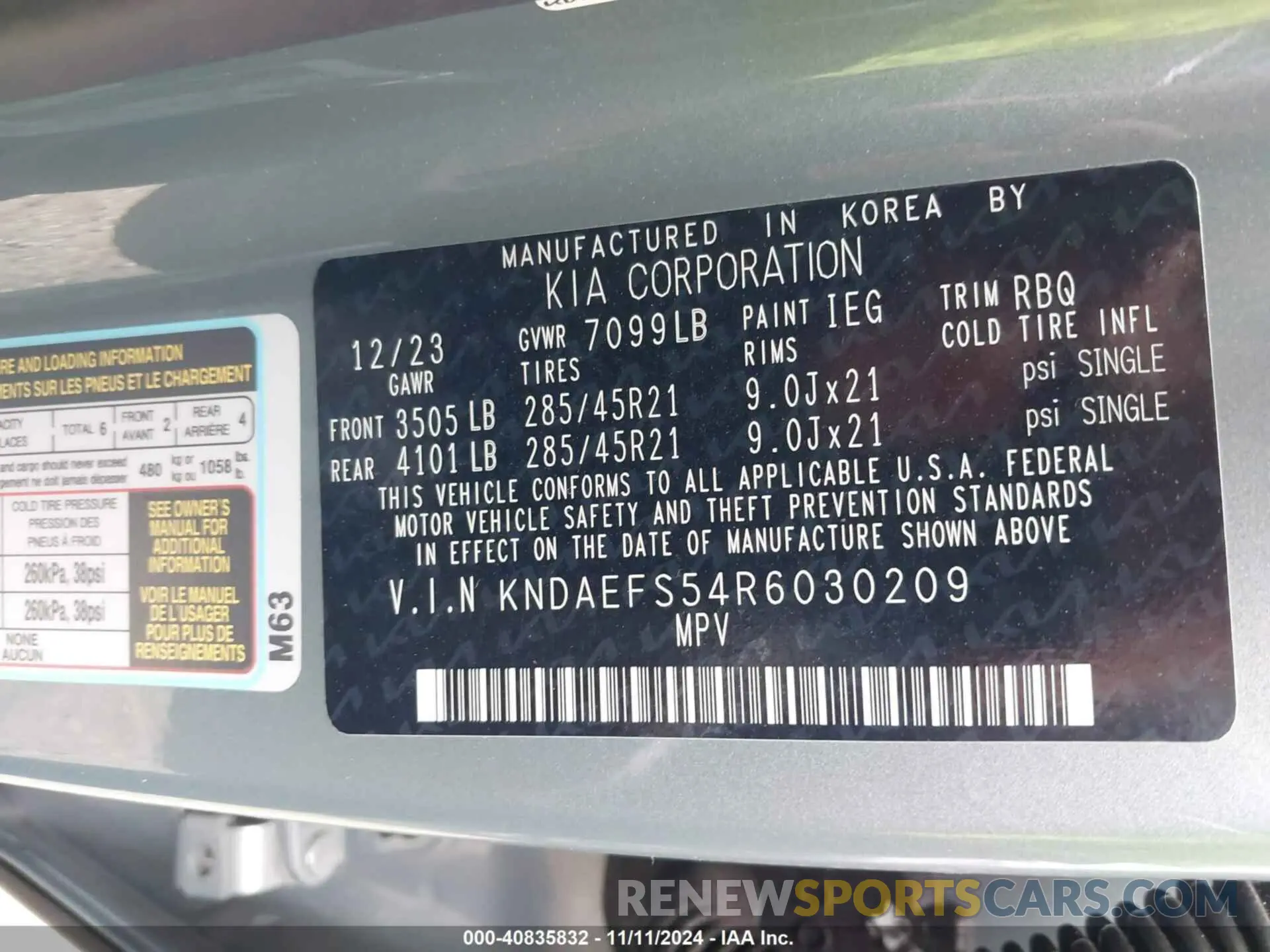 9 fotografías del automóvil dañado KNDAEFS54R6030209 KIA EV9 2024