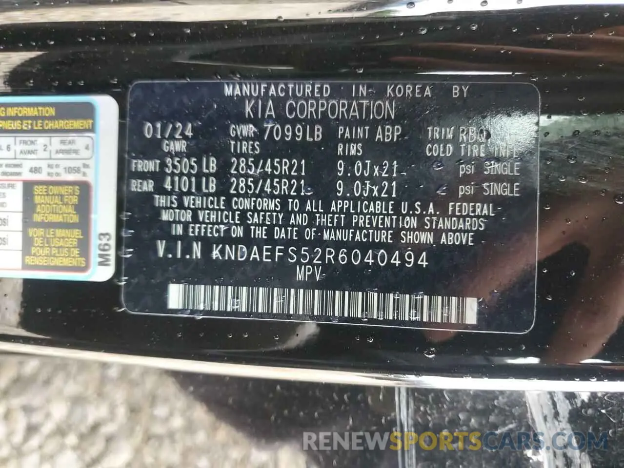 13 fotografías del automóvil dañado KNDAEFS52R6040494 KIA EV9 GT LIN 2024