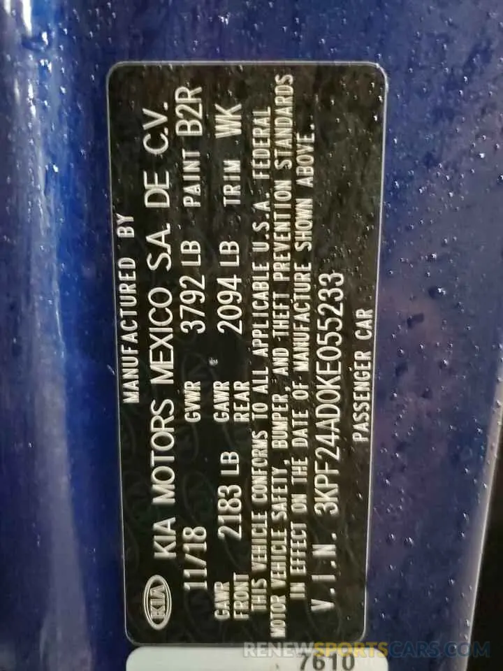 12 fotografías del automóvil dañado 3KPF24AD0KE055233 KIA FORTE 2019