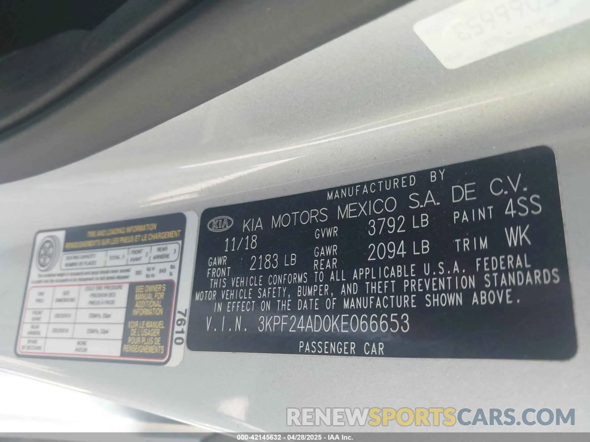 9 fotografías del automóvil dañado 3KPF24AD0KE066653 KIA FORTE 2019