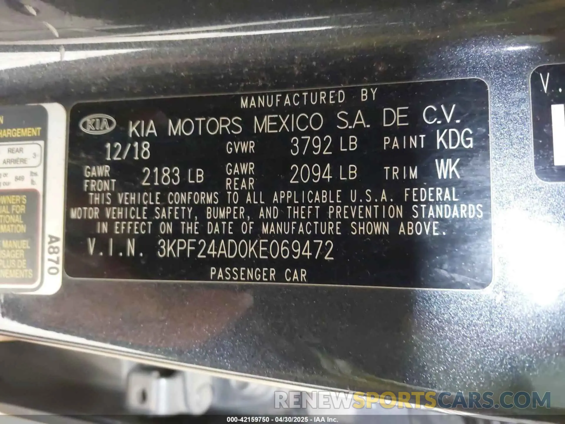 9 fotografías del automóvil dañado 3KPF24AD0KE069472 KIA FORTE 2019