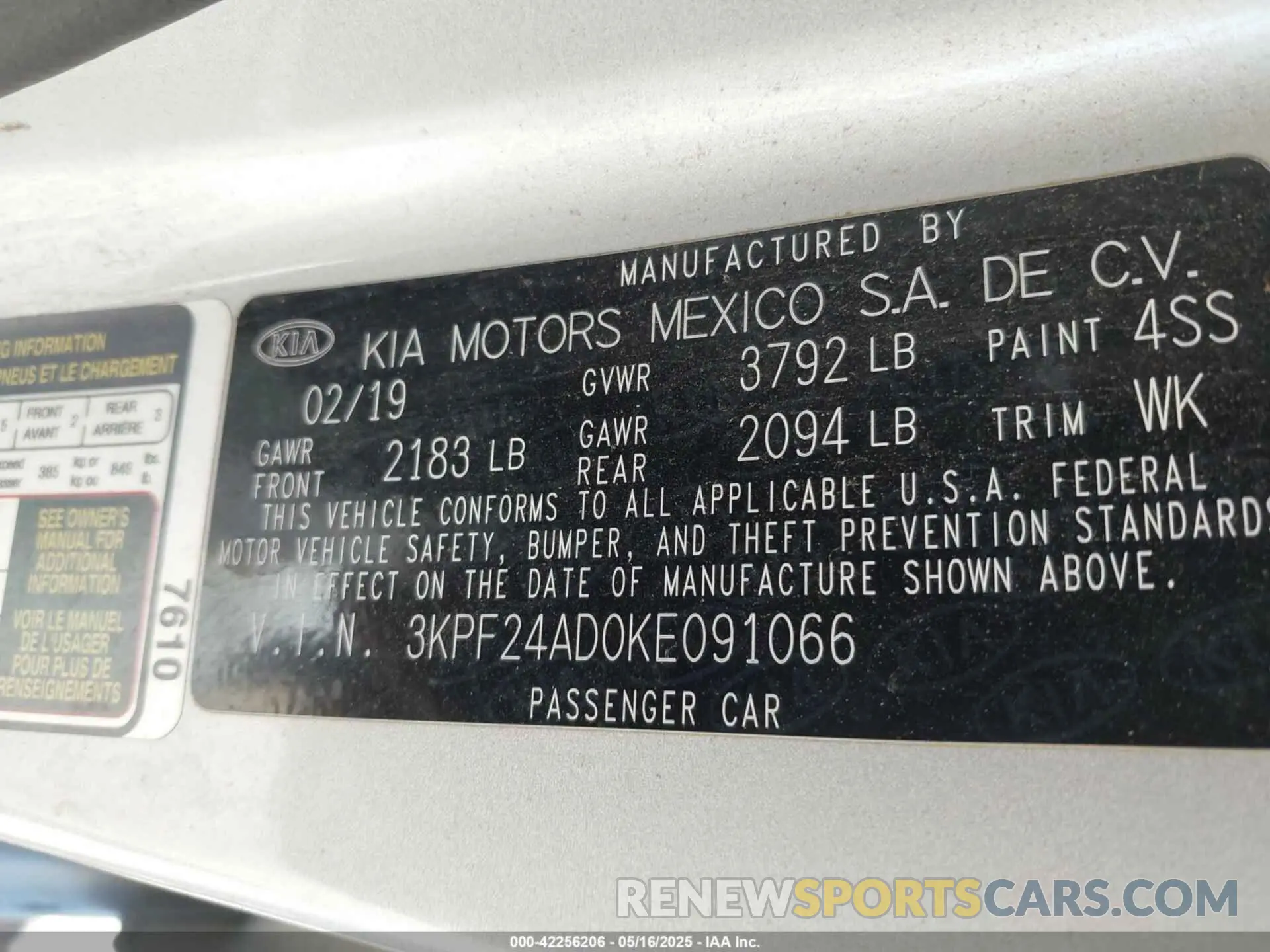 9 fotografías del automóvil dañado 3KPF24AD0KE091066 KIA FORTE 2019
