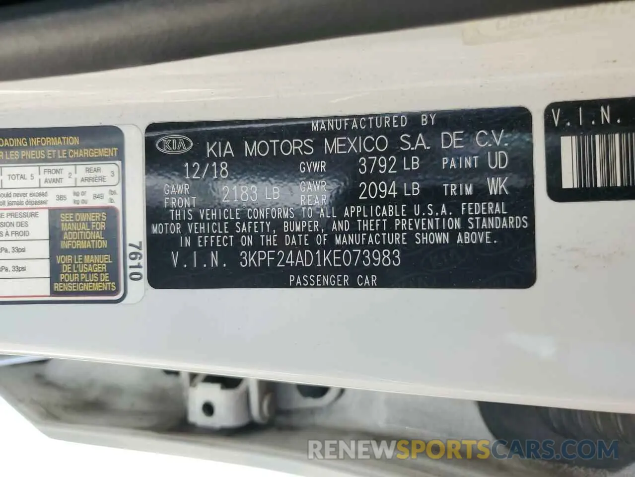 12 fotografías del automóvil dañado 3KPF24AD1KE073983 KIA FORTE 2019