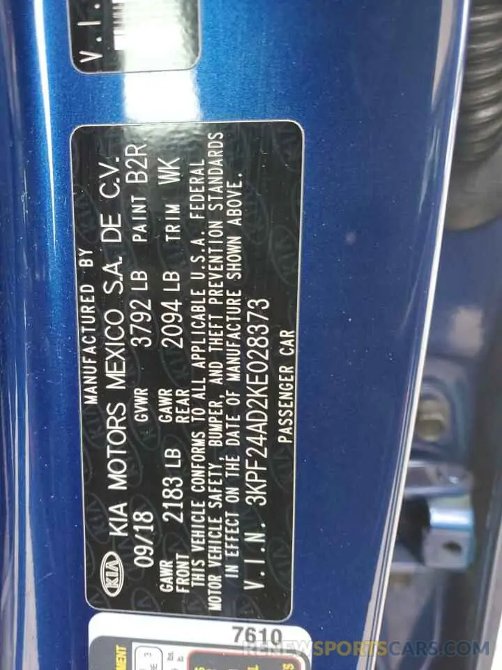 12 fotografías del automóvil dañado 3KPF24AD2KE028373 KIA FORTE 2019