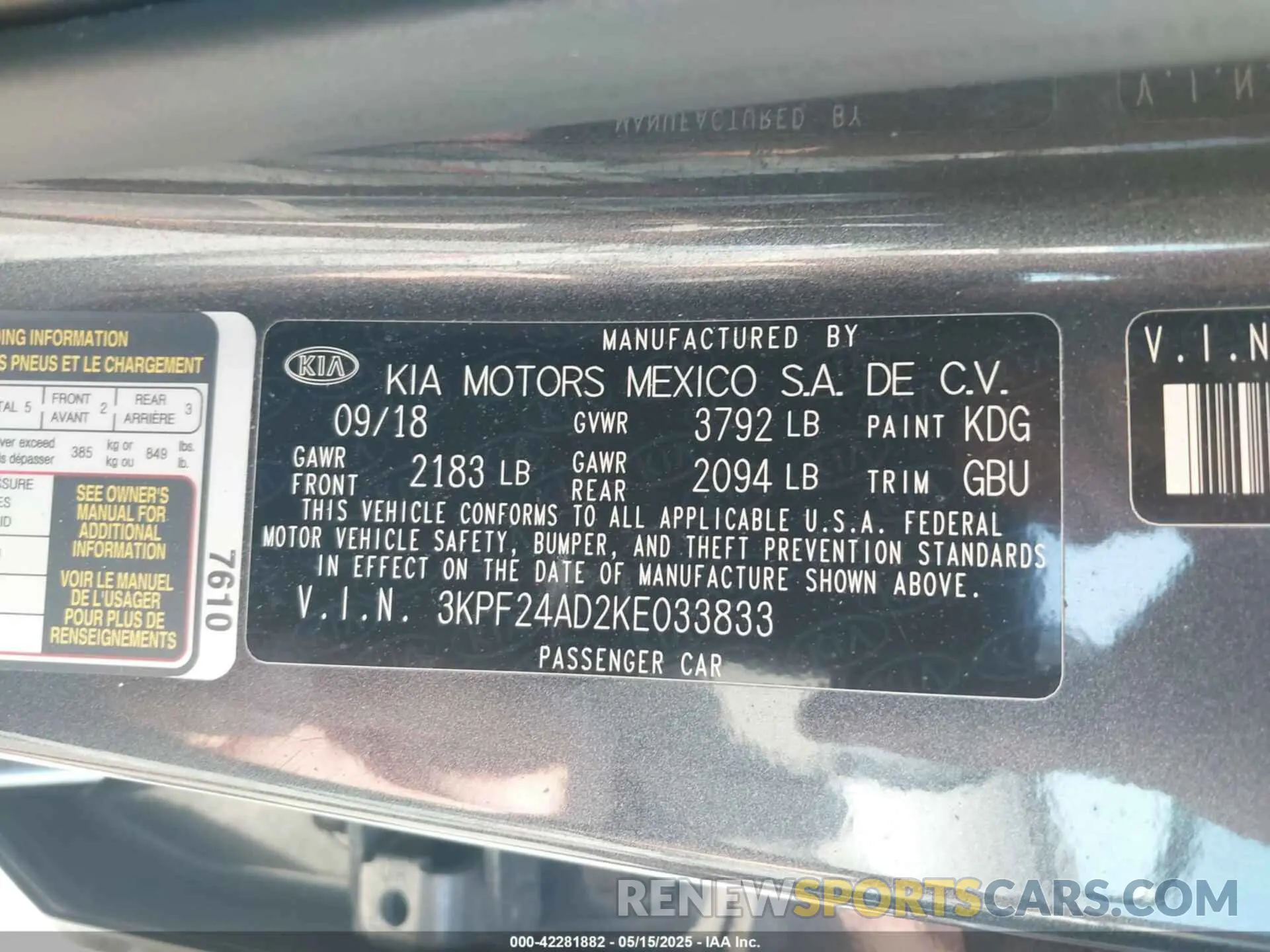 9 fotografías del automóvil dañado 3KPF24AD2KE033833 KIA FORTE 2019