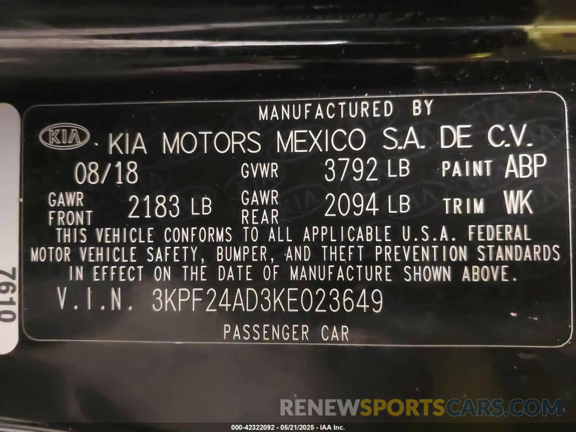 9 fotografías del automóvil dañado 3KPF24AD3KE023649 KIA FORTE 2019