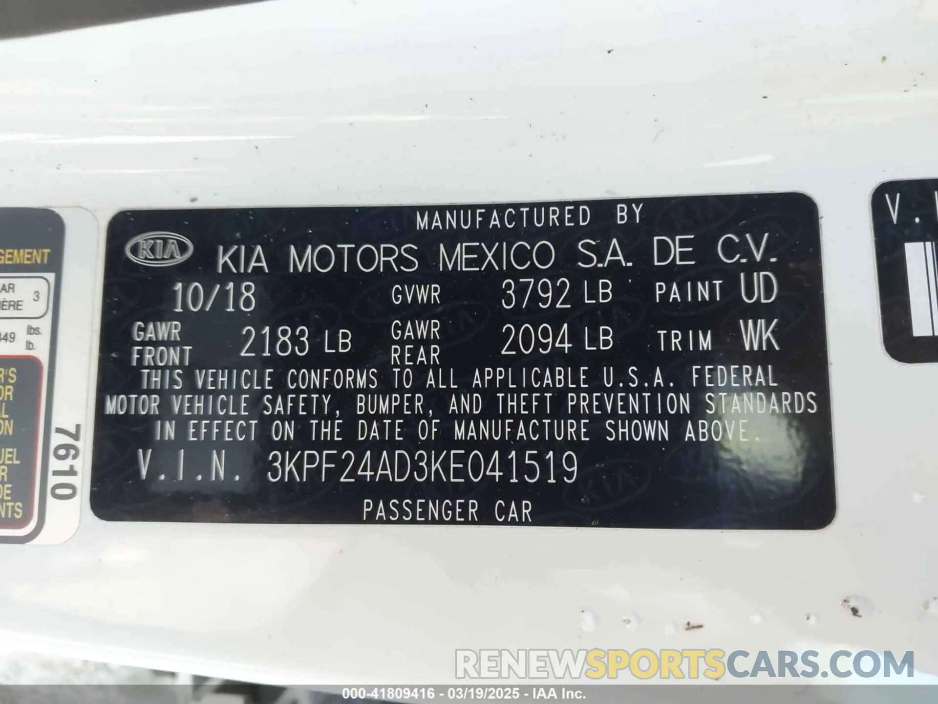 9 fotografías del automóvil dañado 3KPF24AD3KE041519 KIA FORTE 2019