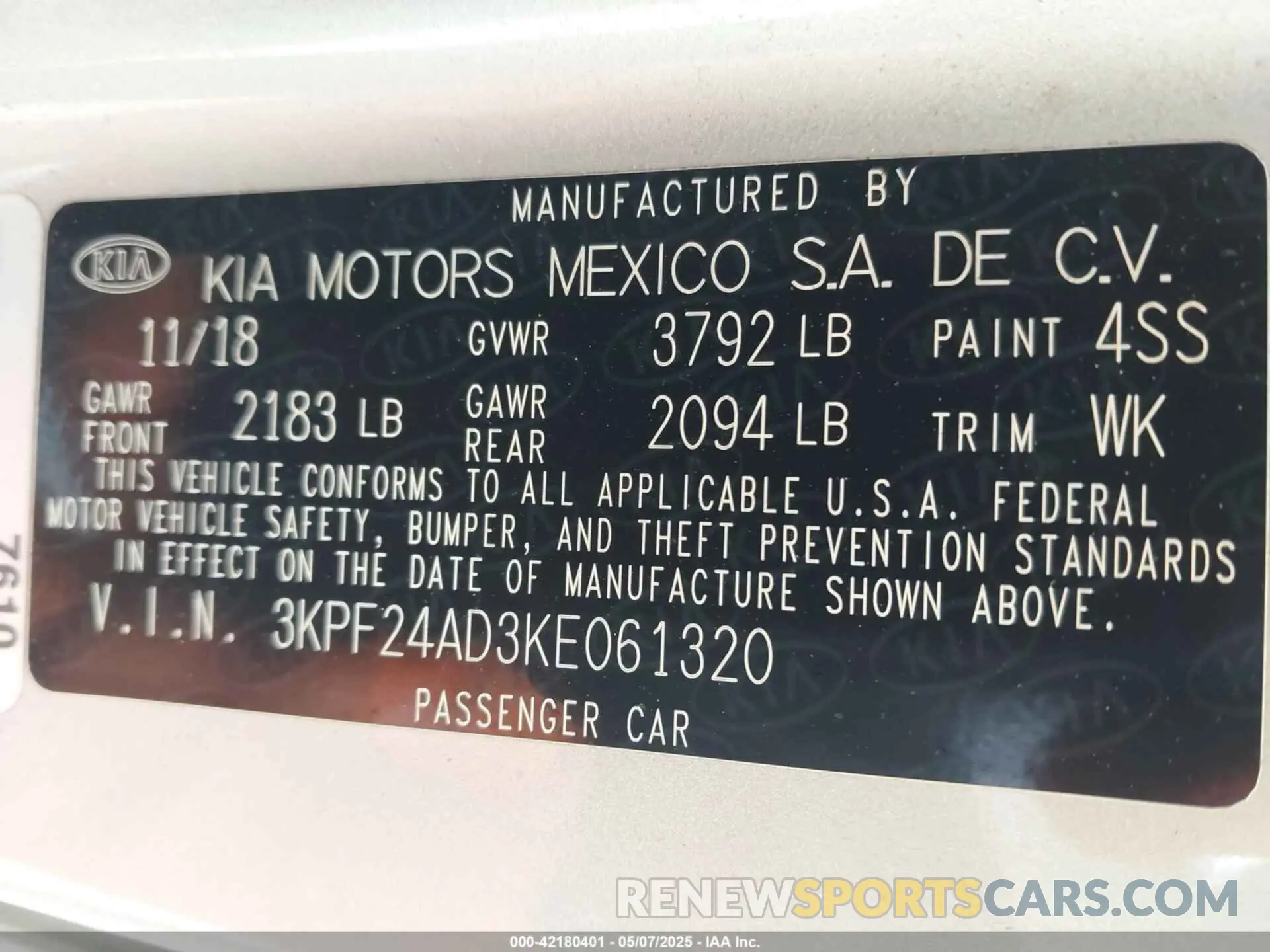 9 fotografías del automóvil dañado 3KPF24AD3KE061320 KIA FORTE 2019