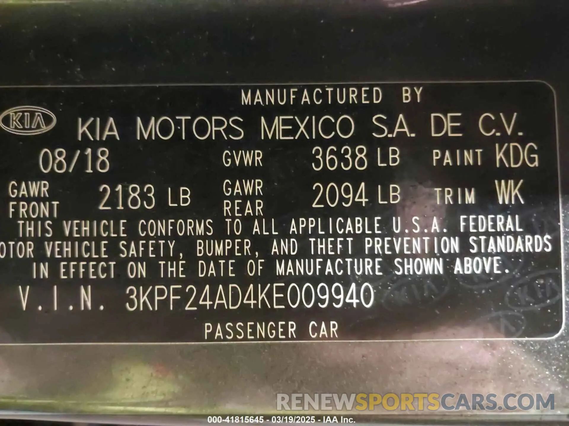 9 fotografías del automóvil dañado 3KPF24AD4KE009940 KIA FORTE 2019
