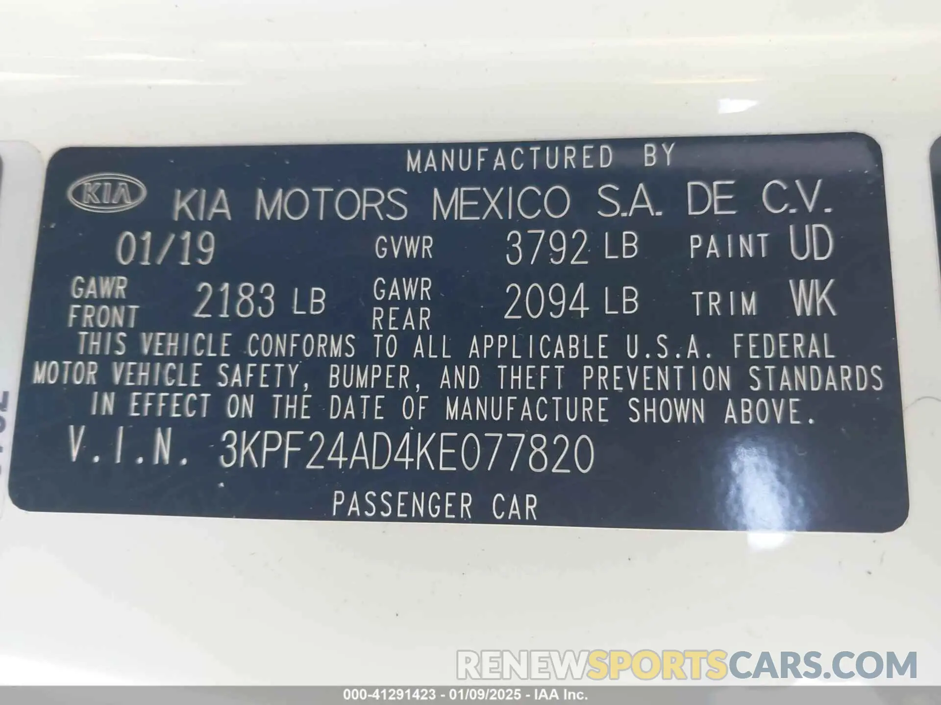 9 fotografías del automóvil dañado 3KPF24AD4KE077820 KIA FORTE 2019