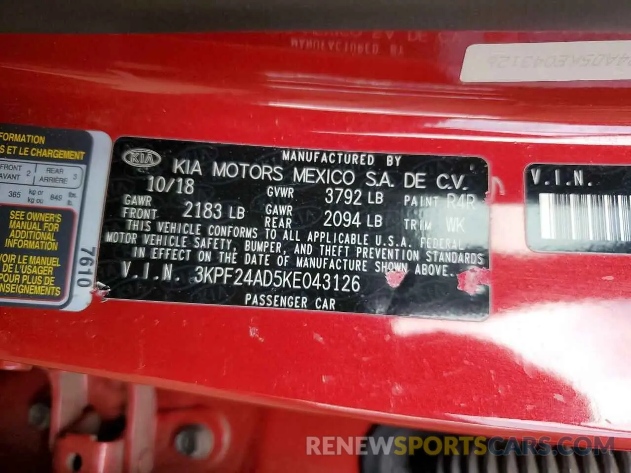 12 fotografías del automóvil dañado 3KPF24AD5KE043126 KIA FORTE 2019