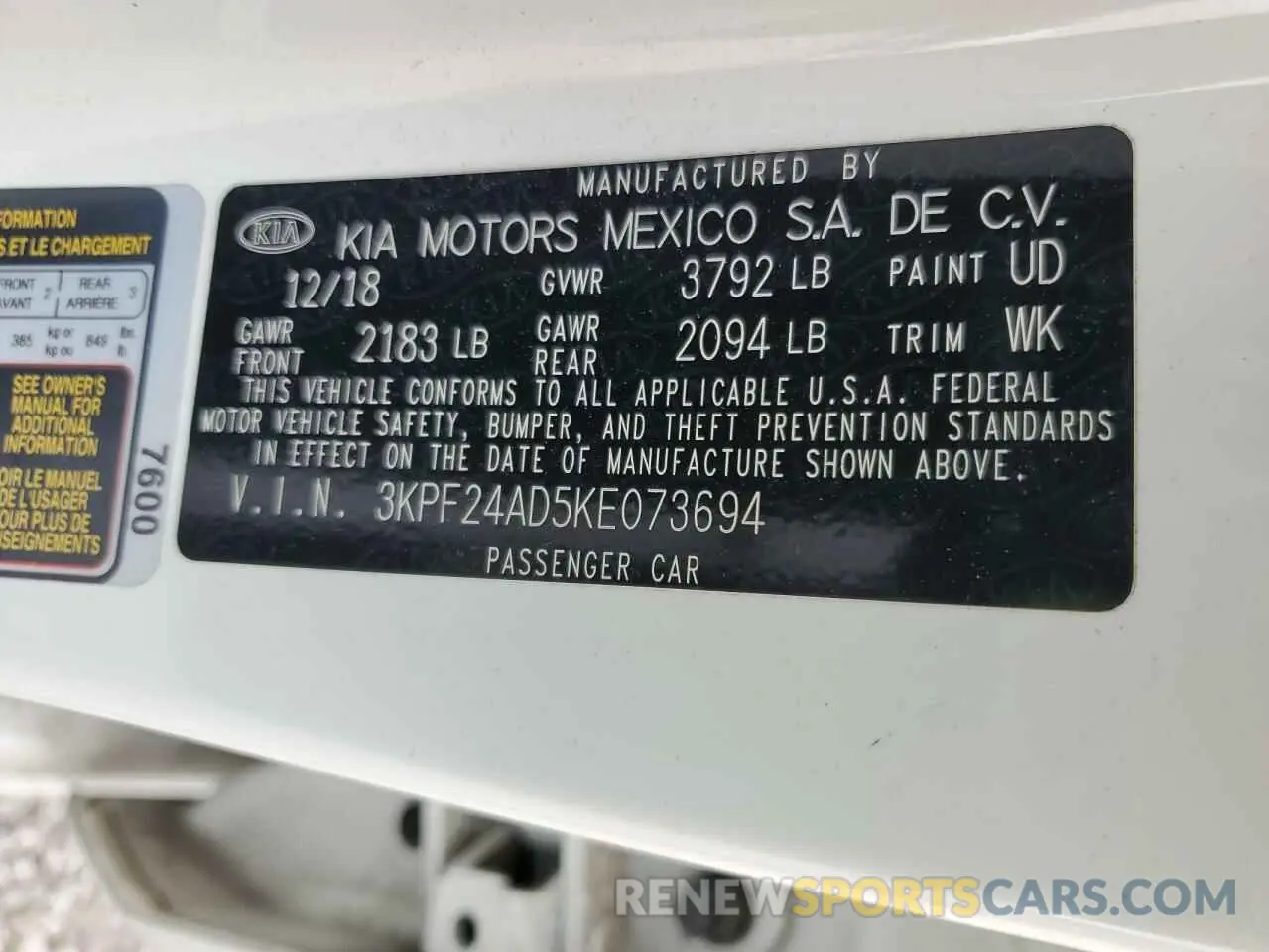 13 fotografías del automóvil dañado 3KPF24AD5KE073694 KIA FORTE 2019