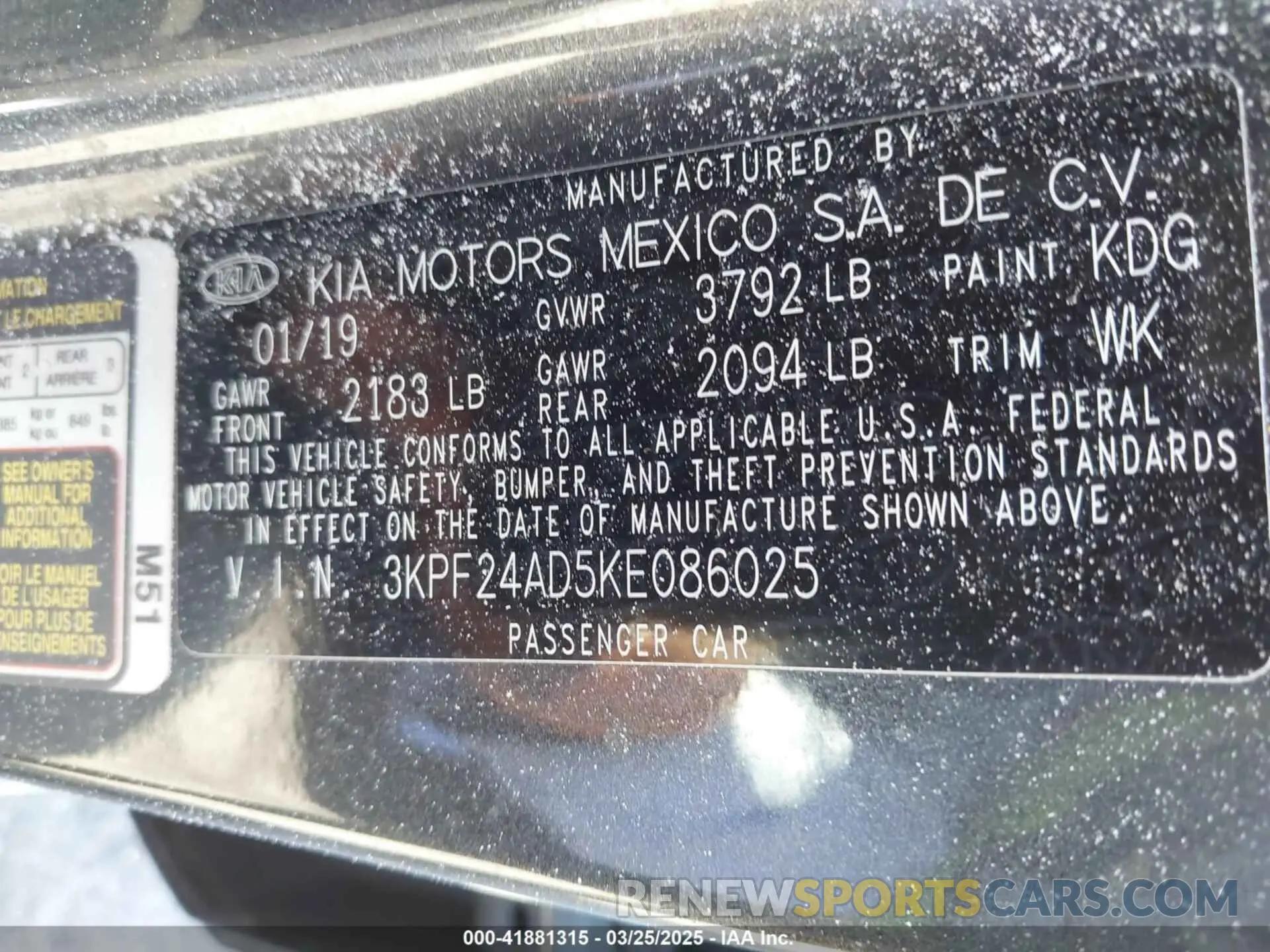 9 fotografías del automóvil dañado 3KPF24AD5KE086025 KIA FORTE 2019