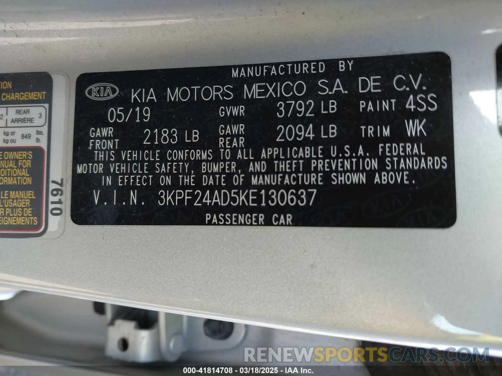 9 fotografías del automóvil dañado 3KPF24AD5KE130637 KIA FORTE 2019