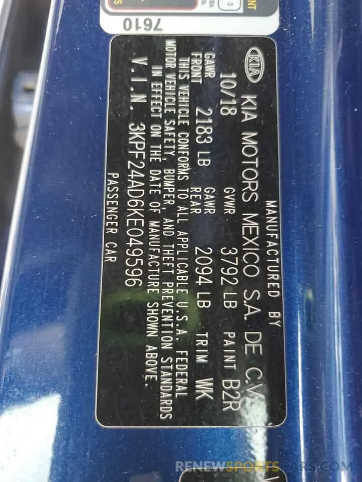 12 fotografías del automóvil dañado 3KPF24AD6KE049596 KIA FORTE 2019