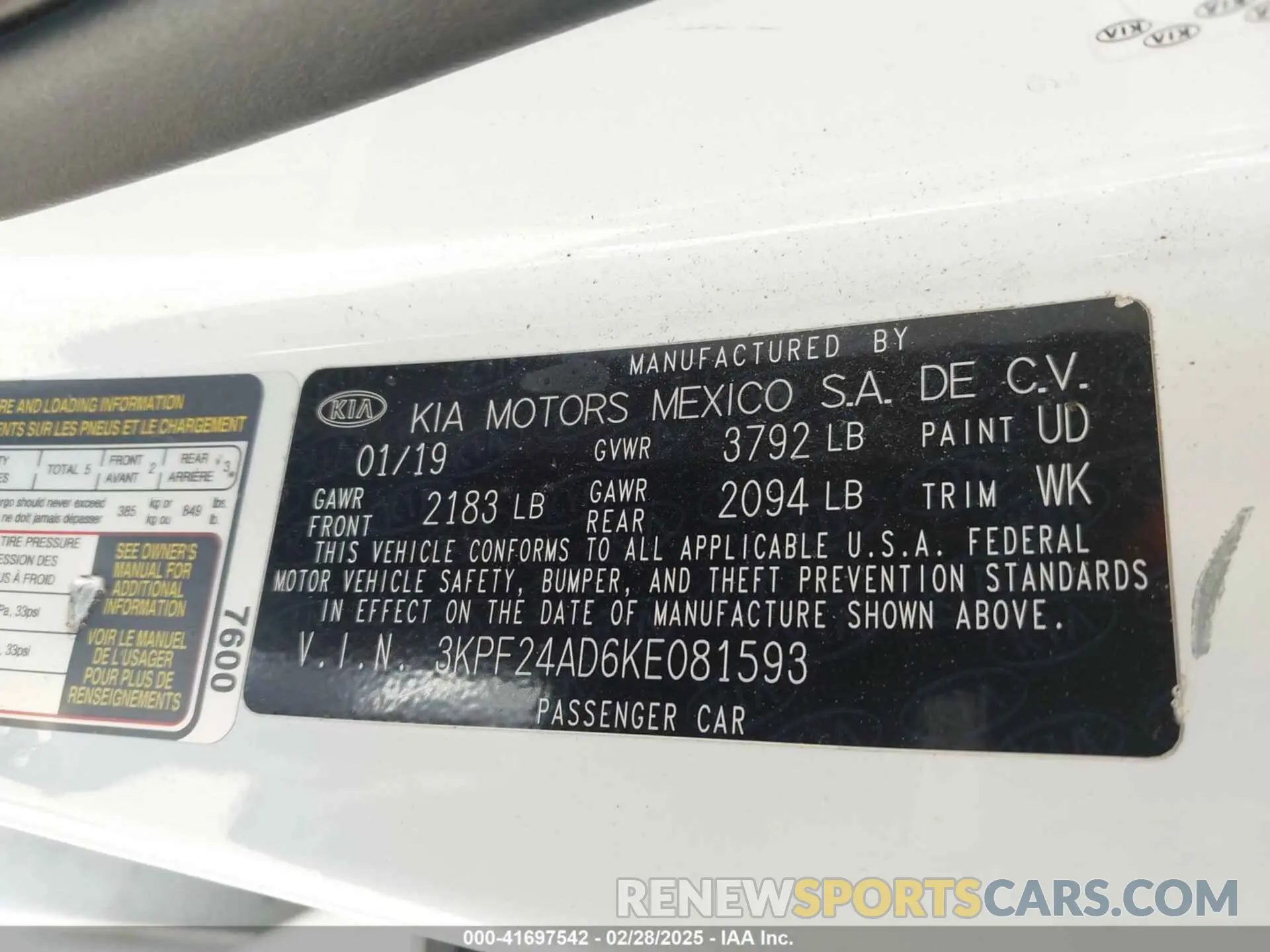 9 fotografías del automóvil dañado 3KPF24AD6KE081593 KIA FORTE 2019