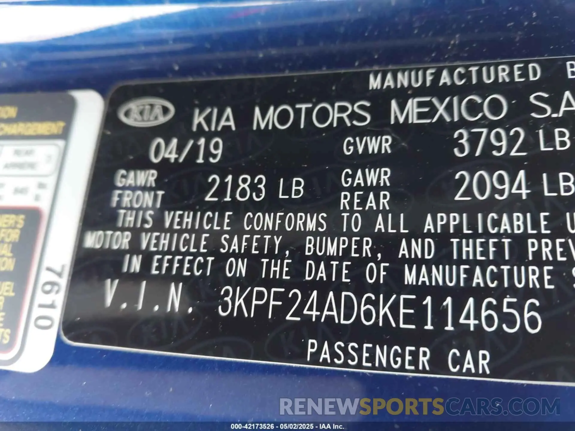 9 fotografías del automóvil dañado 3KPF24AD6KE114656 KIA FORTE 2019